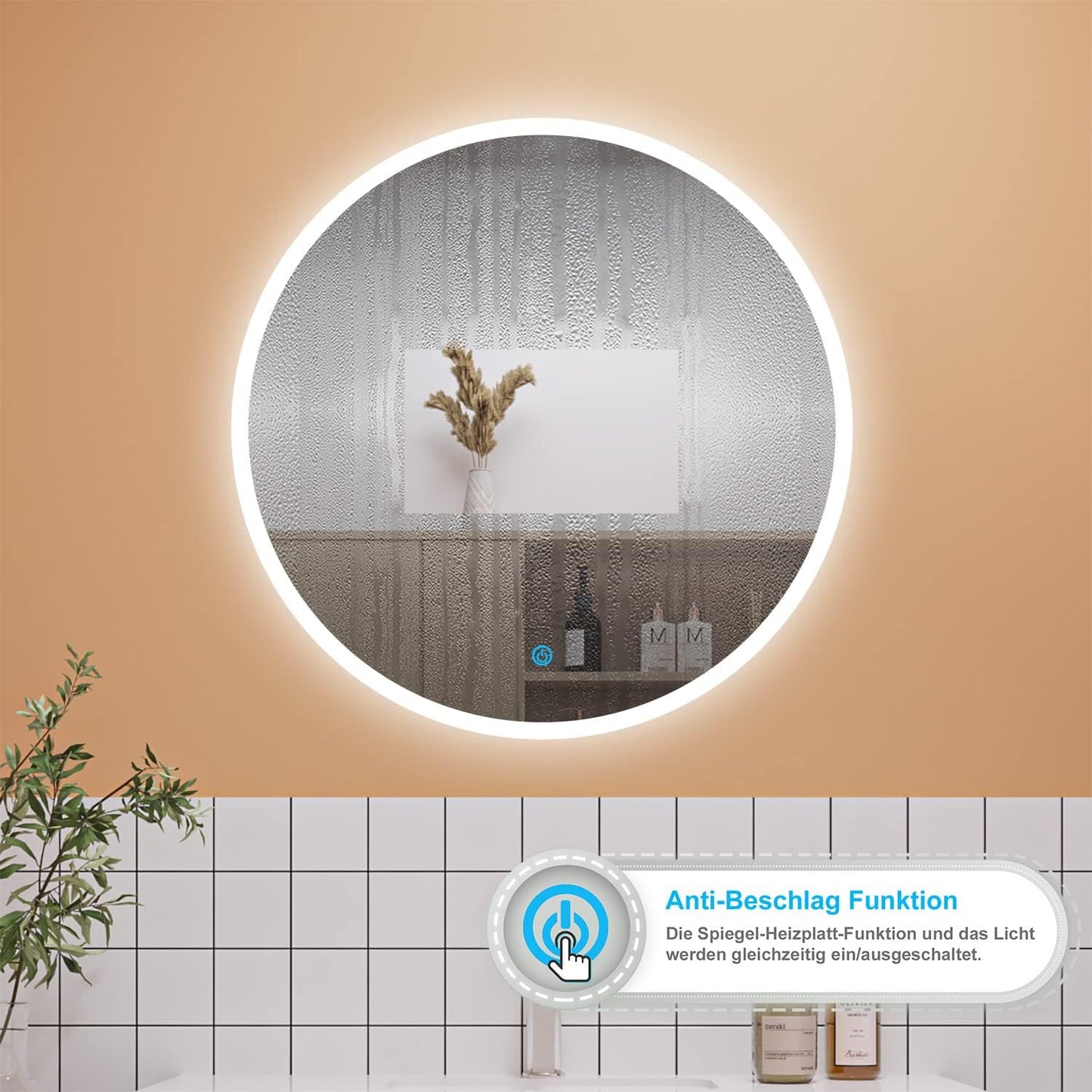 Runder LED-Badspiegel mit Touch und Anti-Beschlag, 80 cm, Rund 80cm Touch+Beschlagfrei Rund