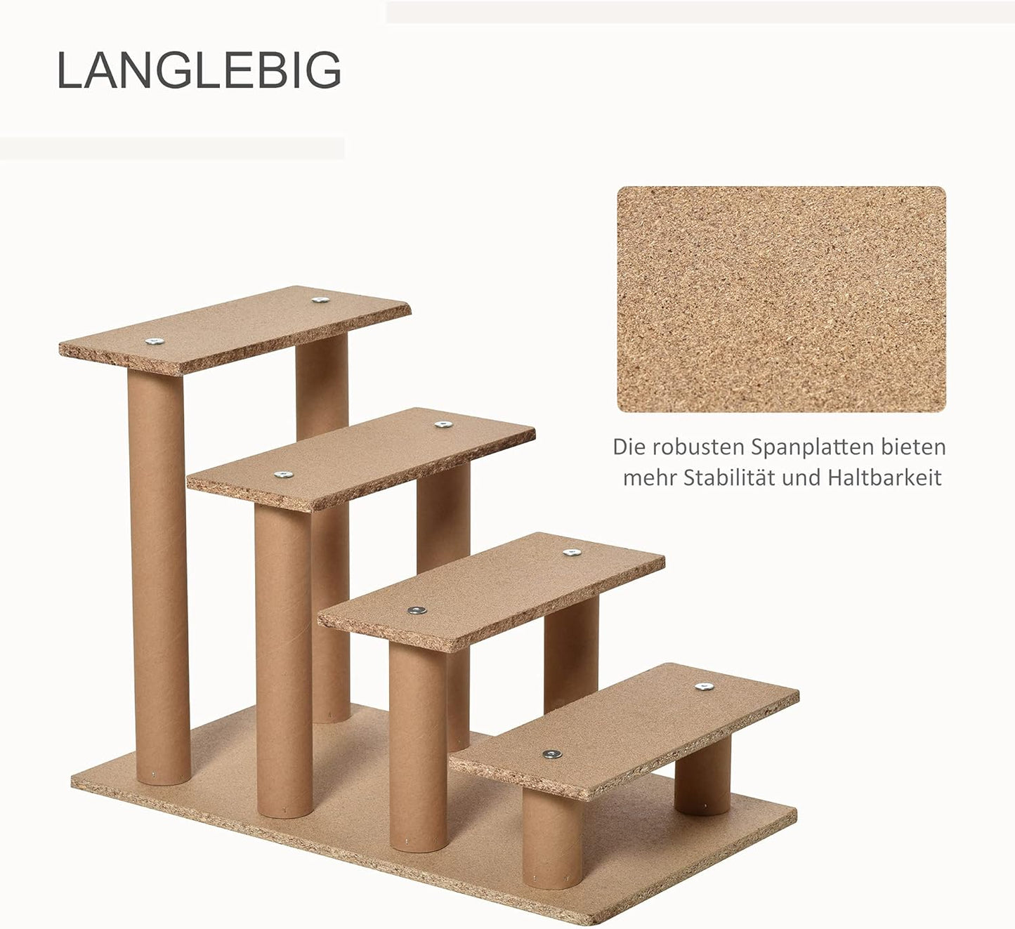 Haustiertreppe mit abnehmbarem Bezug, Hellgrau 60L x 35B x 44H cm