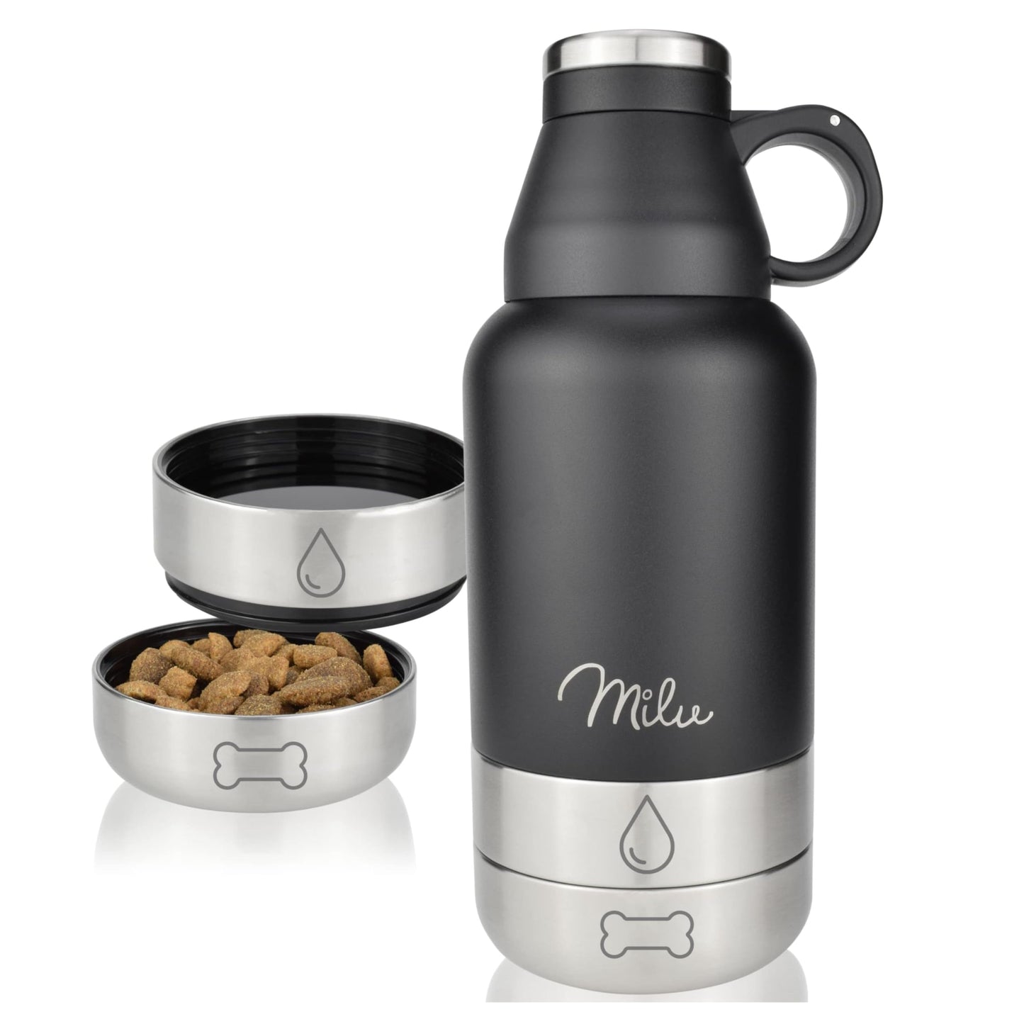 Hundetrinkflasche mit Futternapf, Schwarz