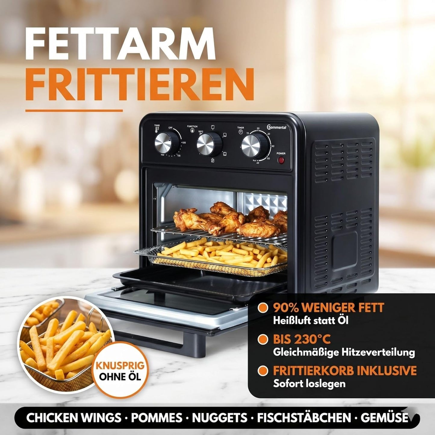 Minibackofen mit Umluft & Airfryer-Funktion, 20 Liter