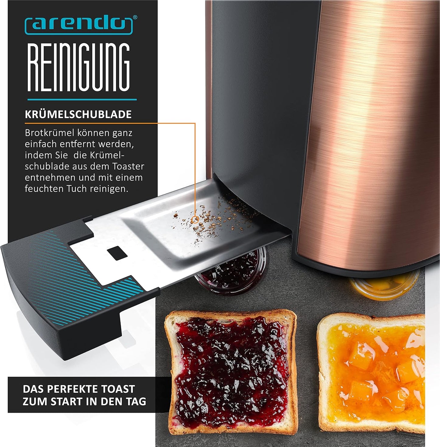 Langschlitz Toaster mit Brötchenaufsatz, E: Kupfer