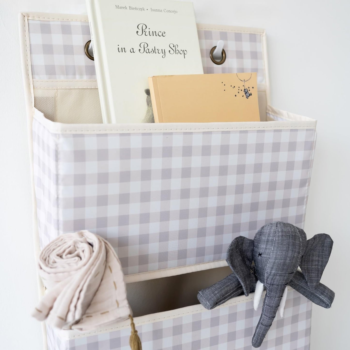 Hängeorganizer für Tür (Ideal für Bad & Kinderzimmer), Gingham Beige