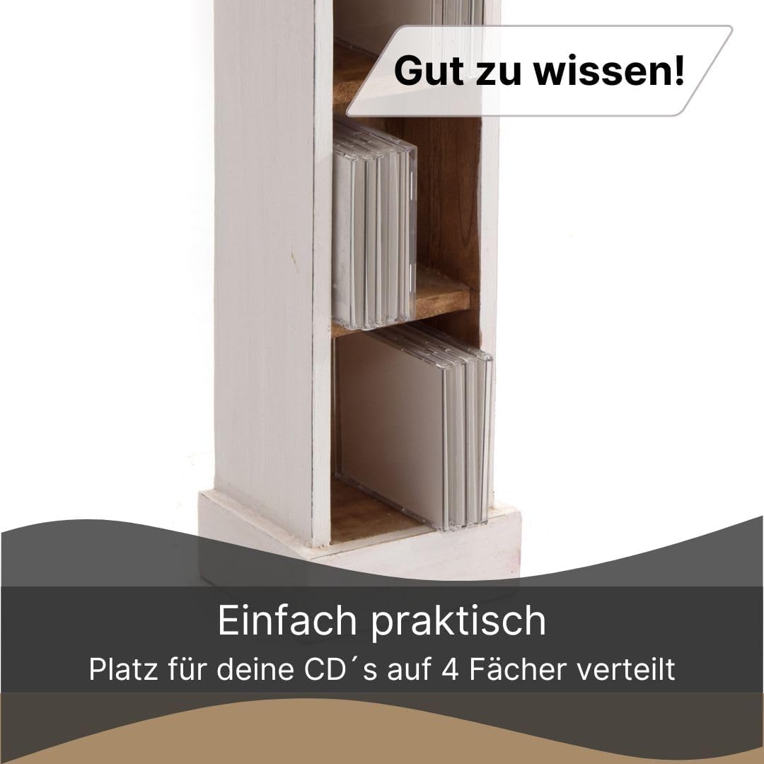 Rustikales Holz-CD-Regal mit 4 Fächern, 06 Weiß-landhaus