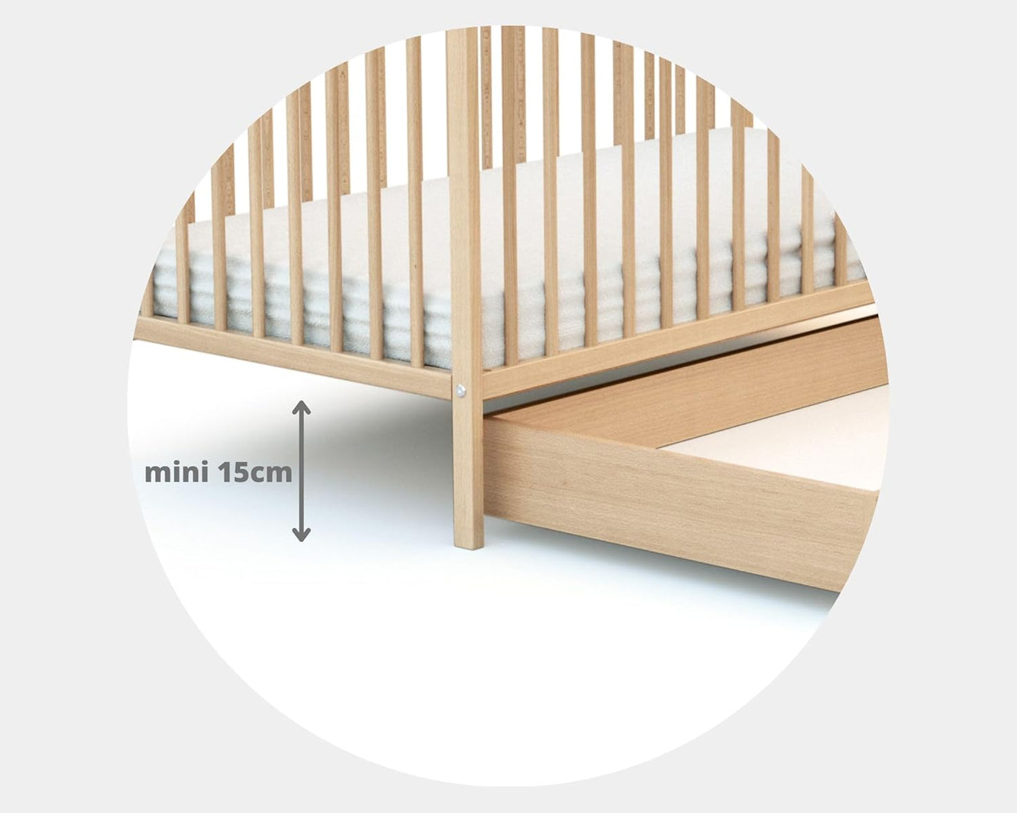 Essentiel Bettschublade für Babybett, 60x120 cm, 114,5 x 57 x 14 cm Buche Lackiert