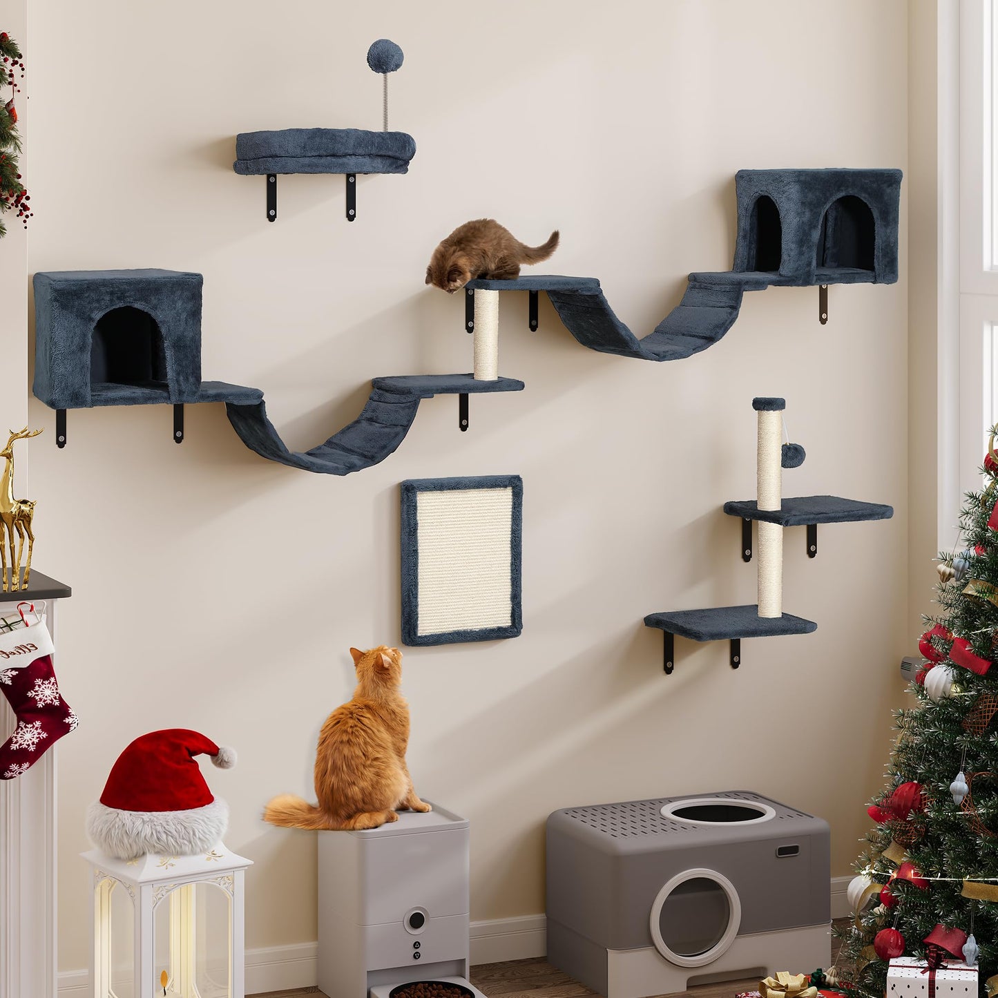 8-teiliges Katzenkletterwand-Set mit Kratzbäumen, dunkelgrau 8 PCS
