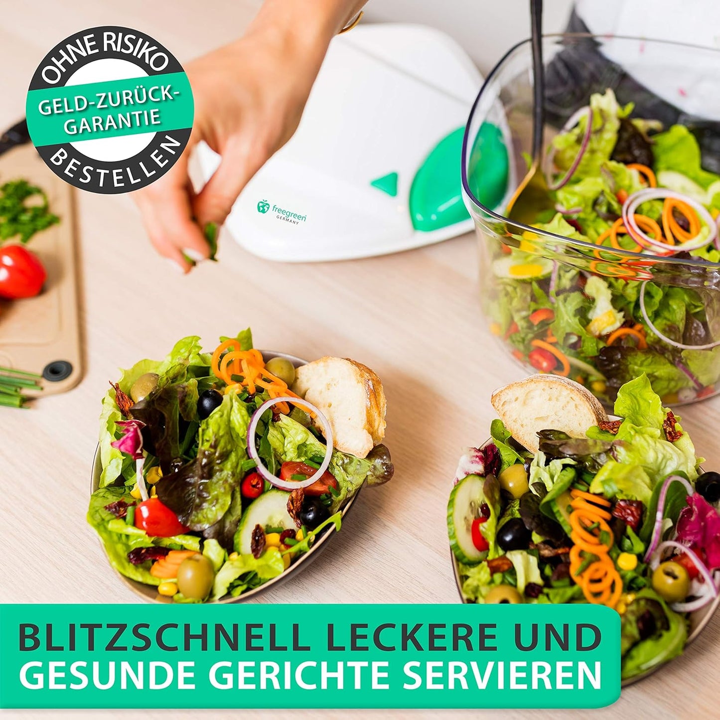 Salatschleuder mit Zugmechanismus, Weiss
