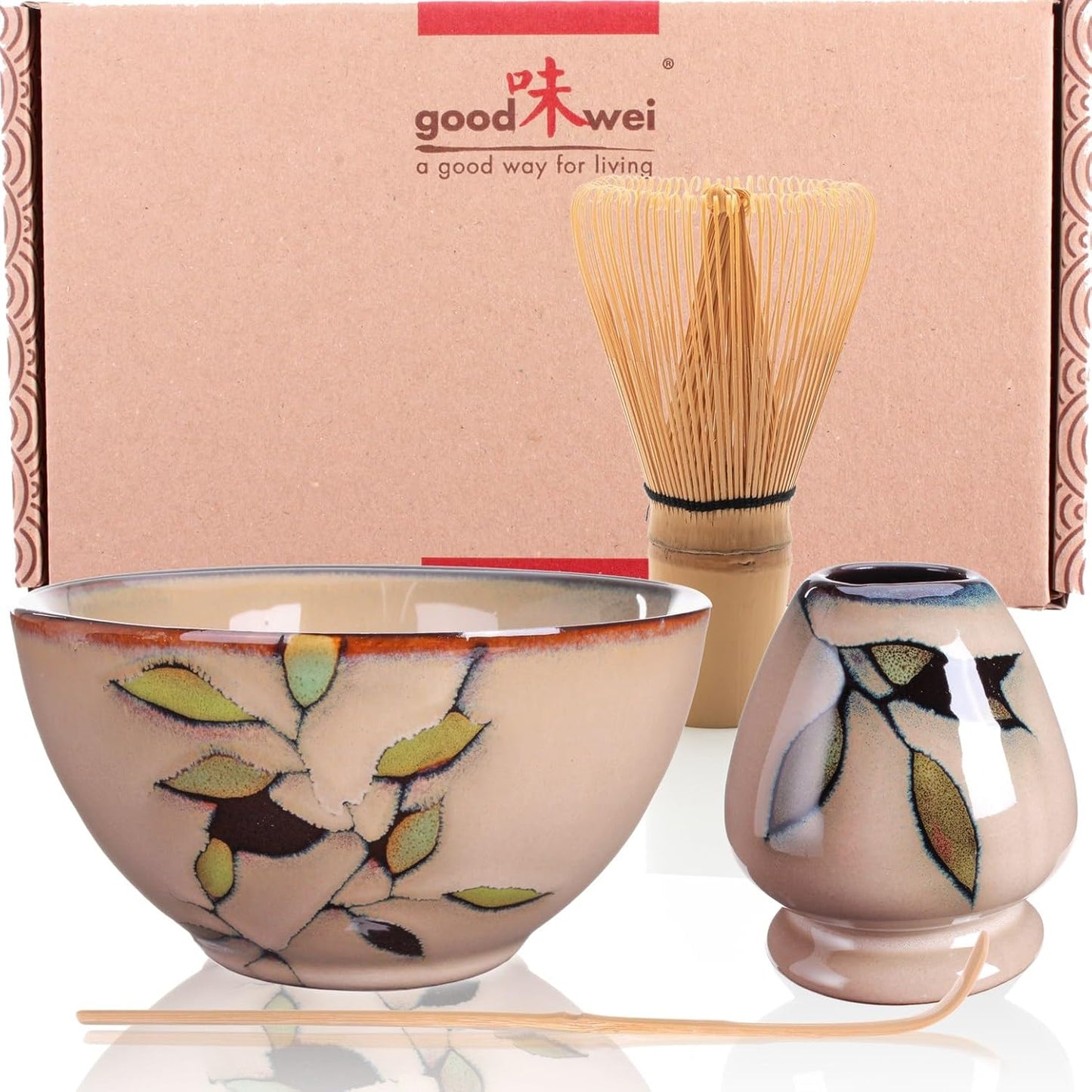 Matcha Tee-Set mit Besen, Besenhalter, Löffel und Schale, Bamboo 80