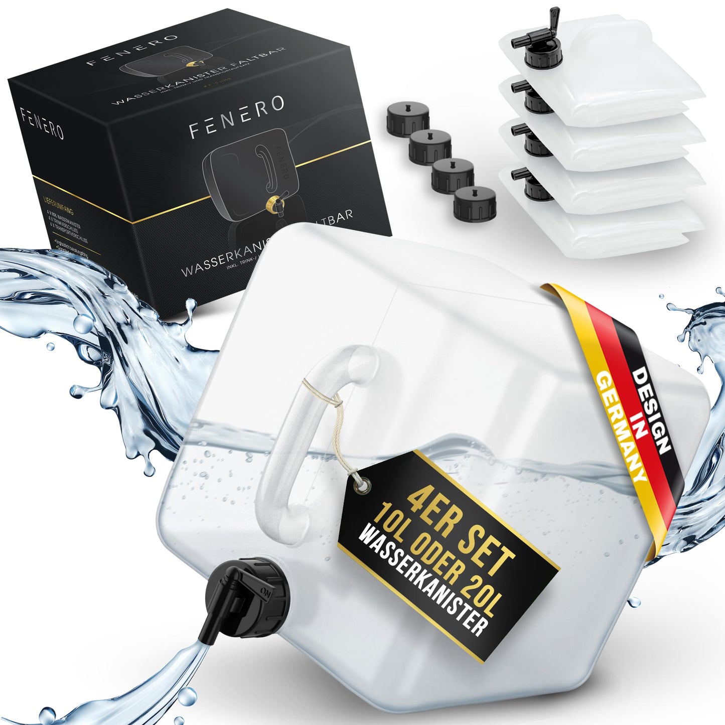 Faltbarer Wasserkanister mit Hahn, 4 x 20L