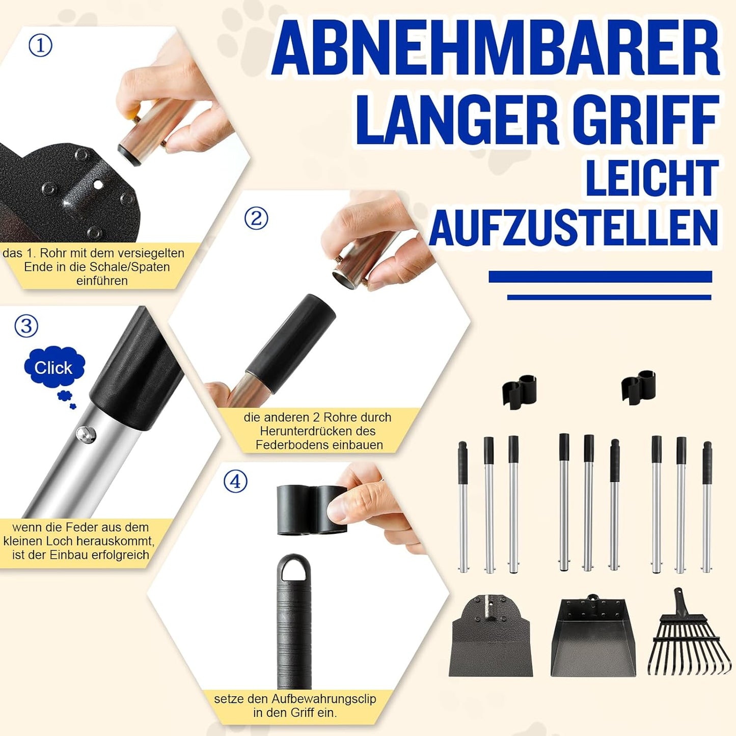 3-teiliges Hundekotschaufel-Set, Tablett+ Harke+Spaten