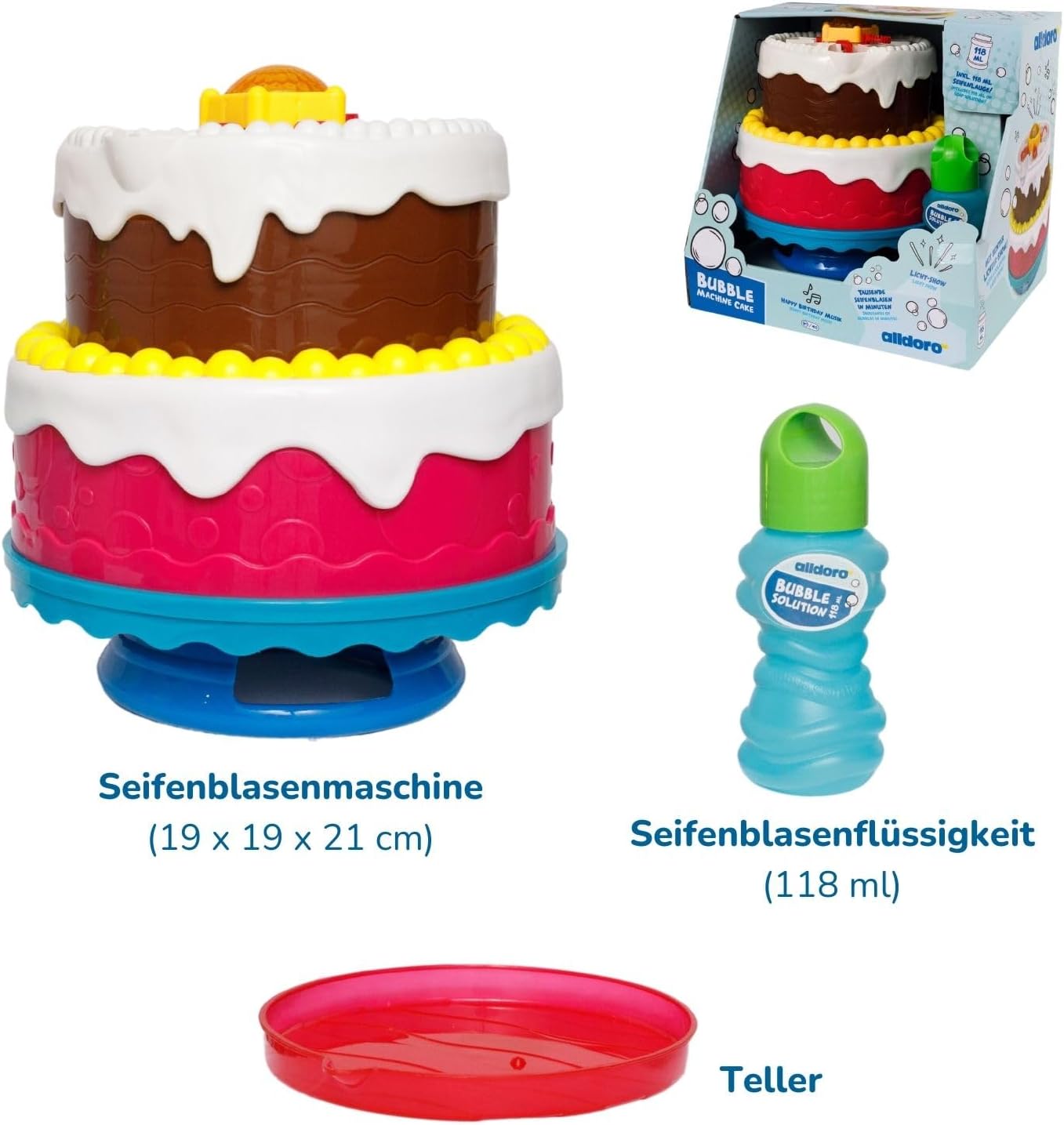 Seifenblasenmaschine mit Licht & Sound, Seifenblasenmaschine Torte