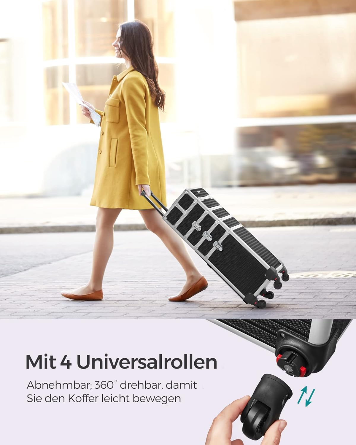 4-in-1 Kosmetikkoffer mit Rollen, Schwarz 4 in 1 (34 x 24 x 79,3 cm)