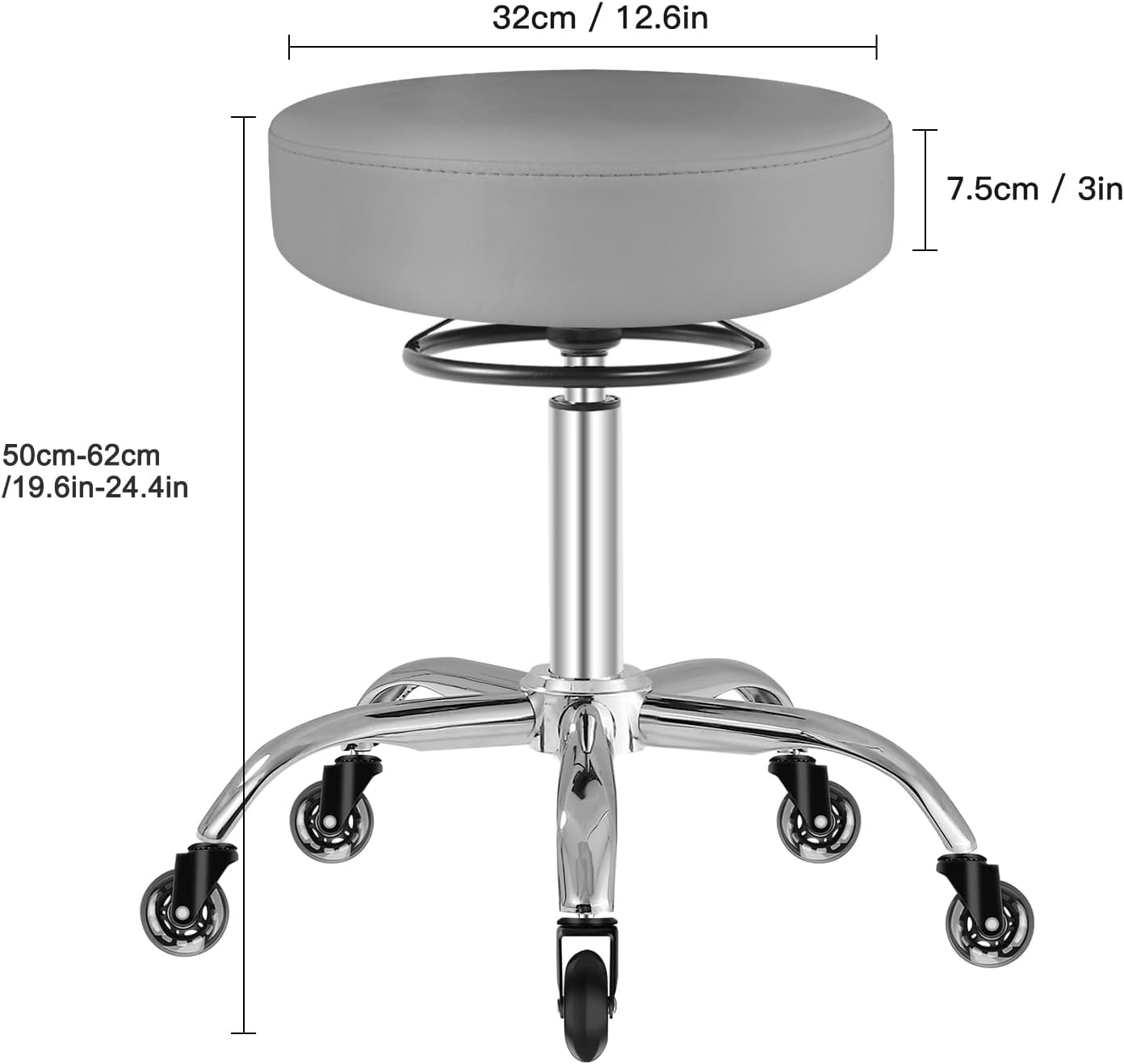 Höhenverstellbarer Rollhocker, Grau
