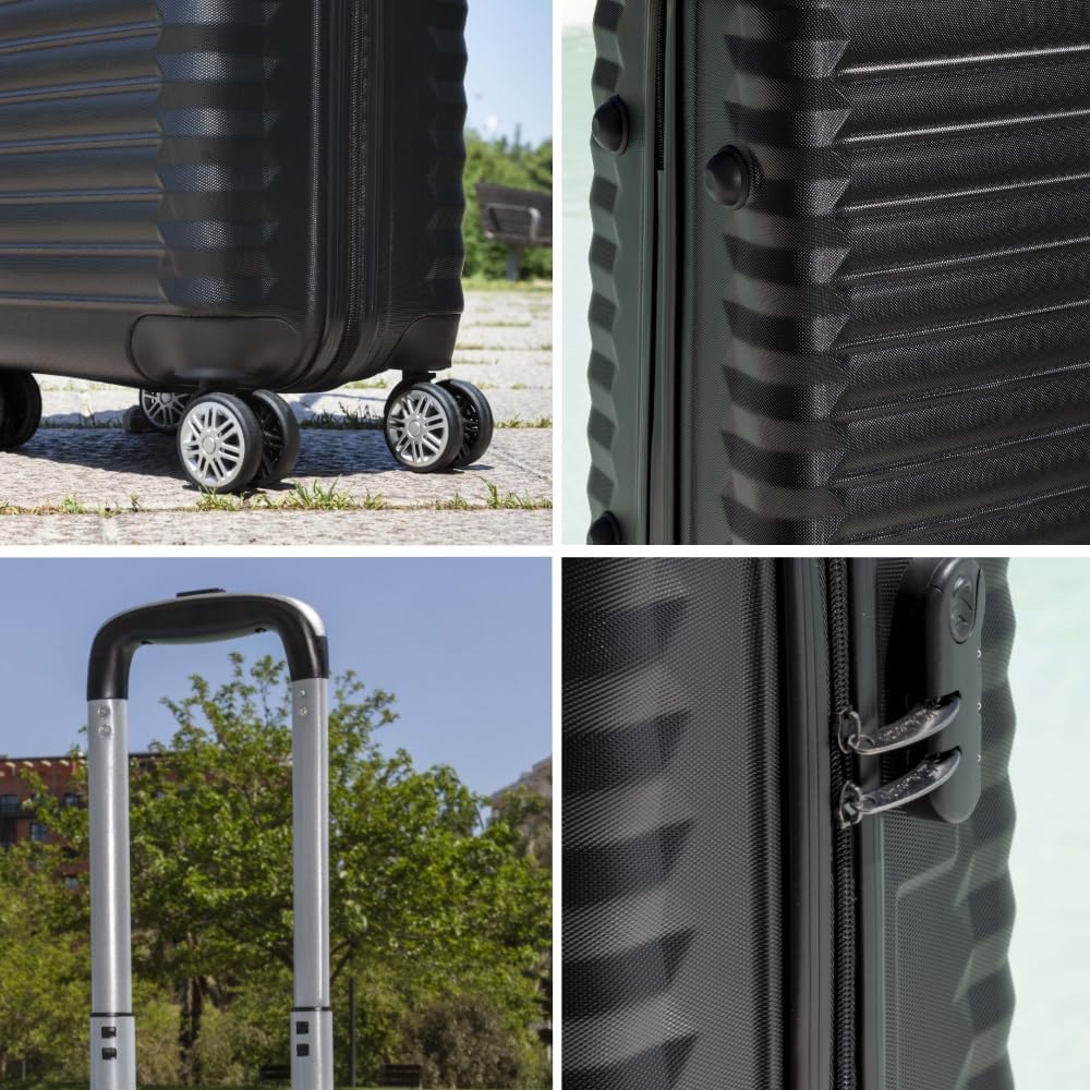 Upfly Hartschalenkoffer mit 360° Rollen, 1. Schwarz 2. 24' Koffer Groß (M)