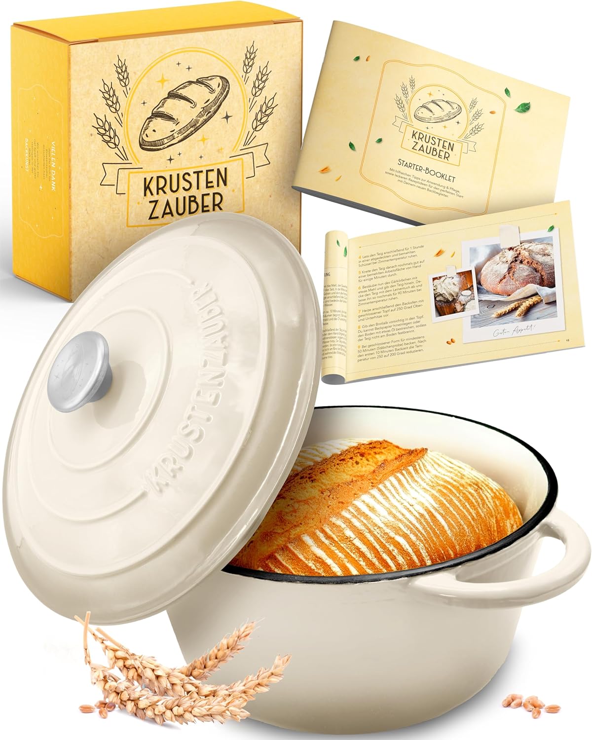 Schmortopf mit Deckel, Emaille Topf 4,7l - Creme - Einzeln