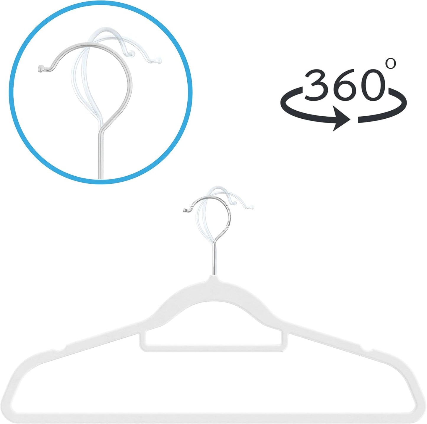 Samt-Kleiderbügel Set (100 Stück) rutschfest 360° Haken, Weiss 100