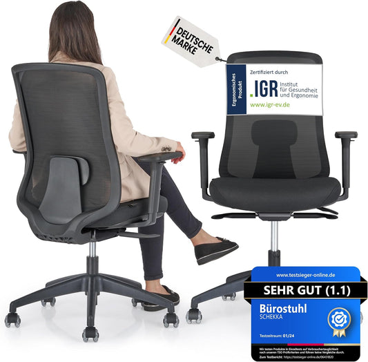 Ergonomischer Bürostuhl mit Lordosenstütze, Schwarz, Ohne Kopfstütze