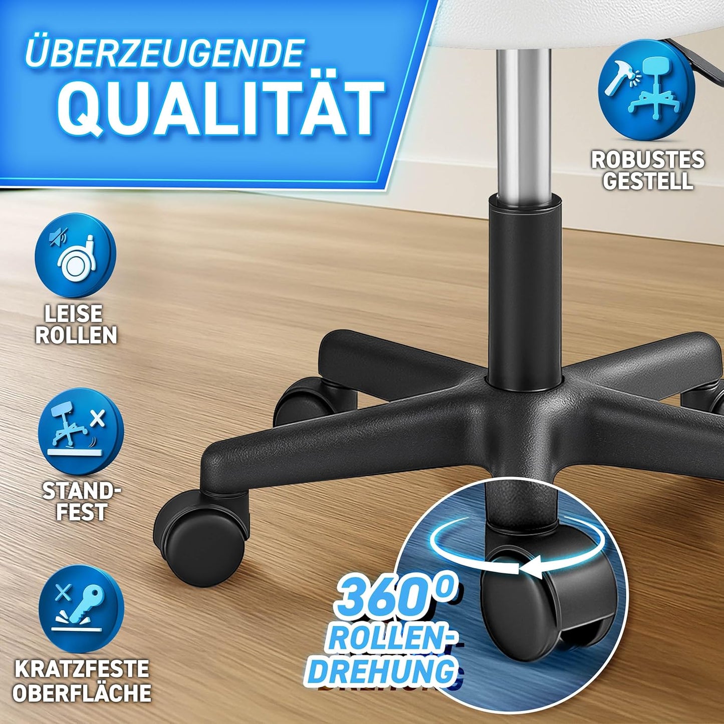 Höhenverstellbarer Rollhocker, Weiss