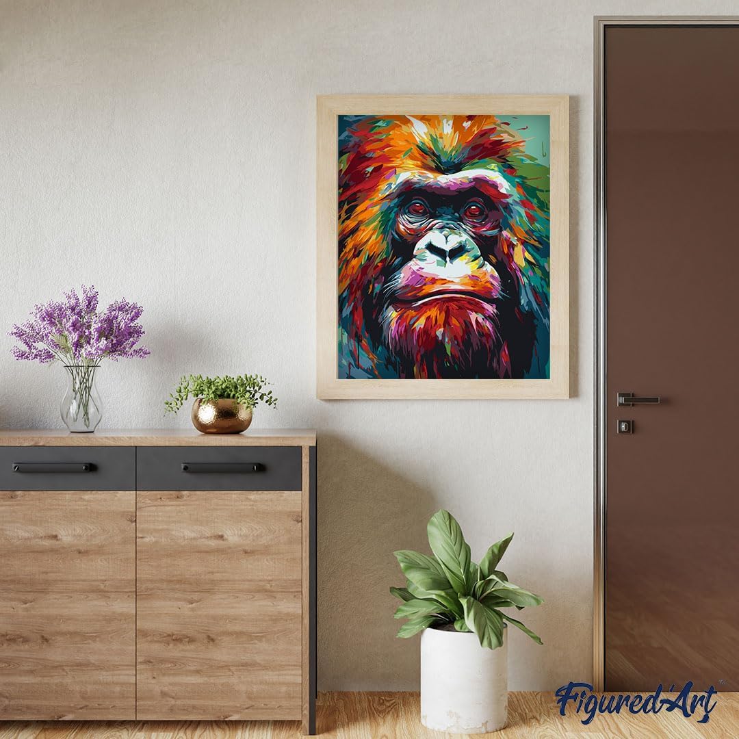 Malen nach Zahlen Set Orang-Utan Abstrakt 40x50cm, Orang-Utan Farbenfroh Abstrakt 40x50cm Mit Rahmen (bereits gespannt)
