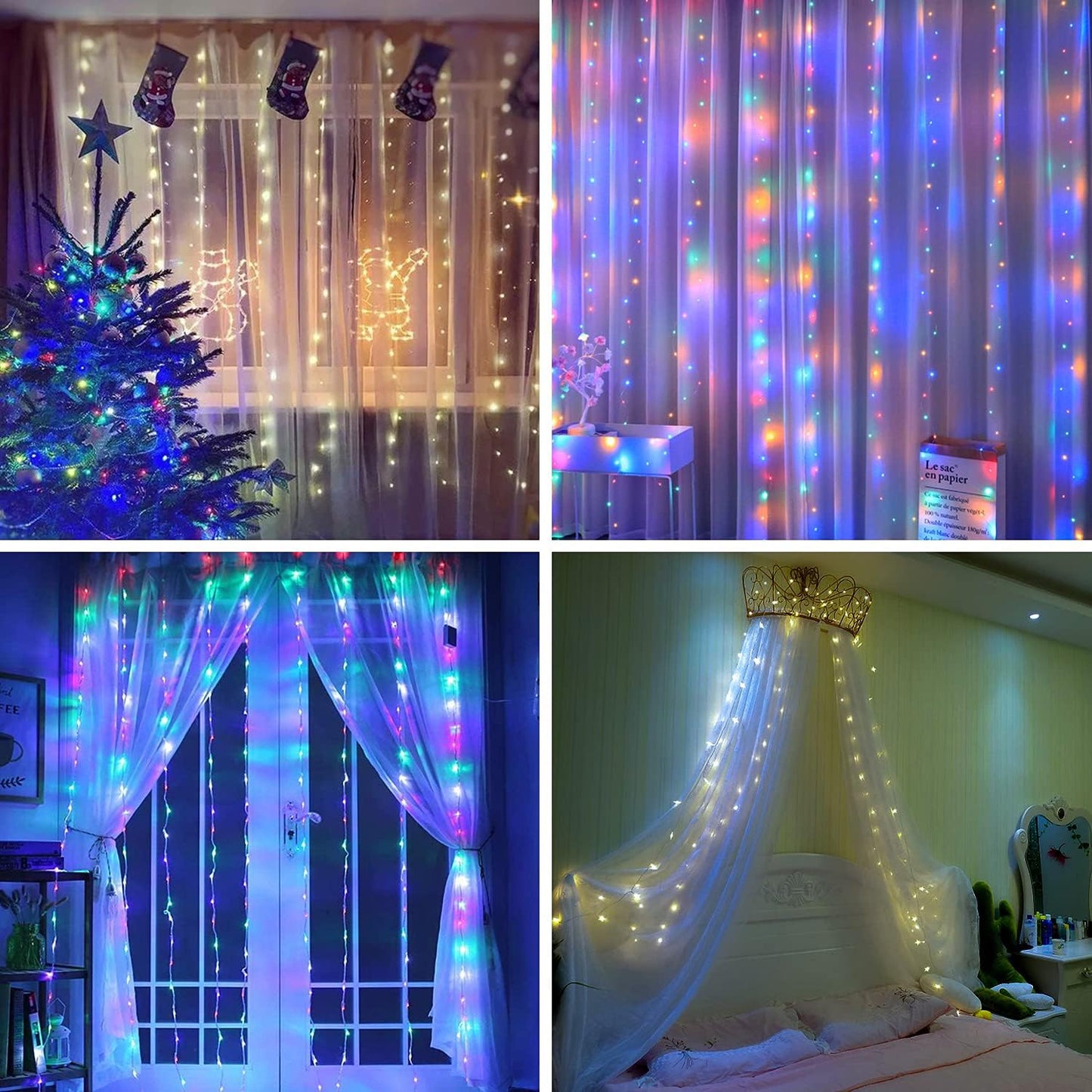 4-teiliges LED Lichterketten-Set mit Fernbedienung, 100 LEDs, dimmbar, 8 Modi, Timer, 2 Warmweiss & 2 Bunt