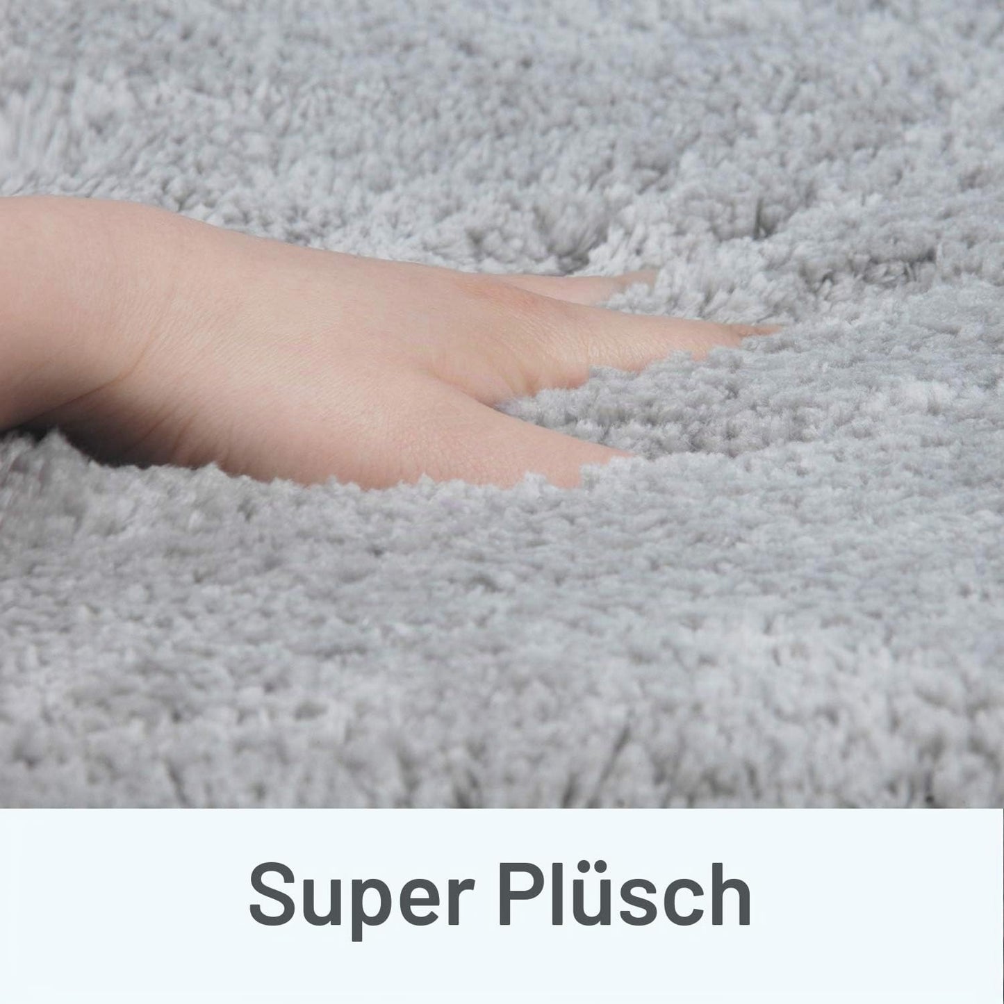 Rutschfester Hochflor Badteppich, maschinenwaschbar, 50 x 80 cm Hellgrau