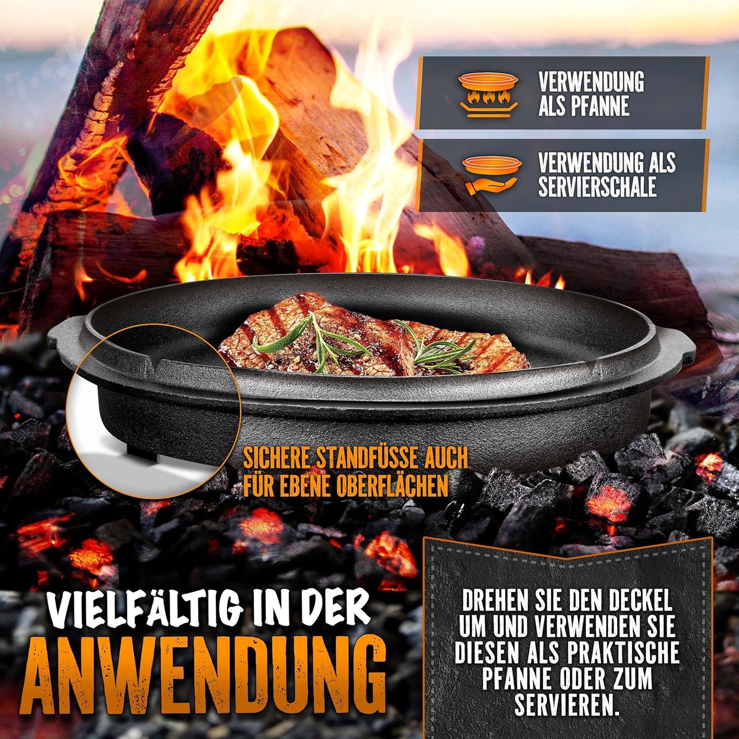 Dutch Oven Set, Topf mit Füsse 9 Liter / 9 QT