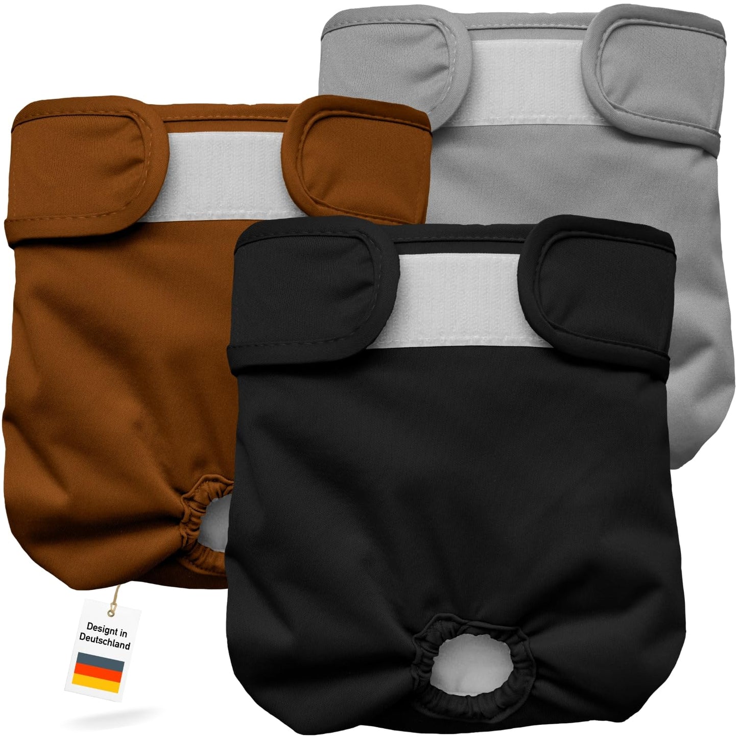 Hundewindeln für Hündinnen (3 Stück, waschbar), Grau / Schwarz / Braun XL