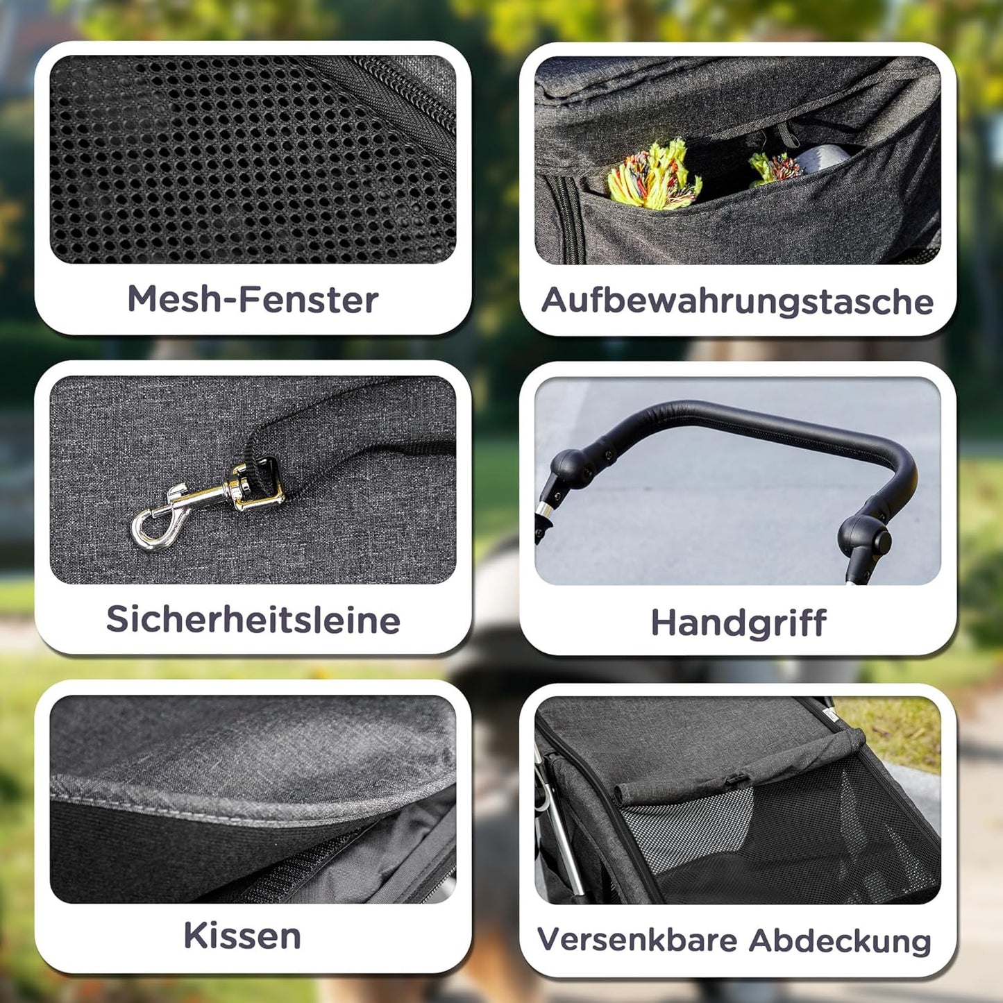 Klappbarer Hundewagen mit Kissen und Netzfenstern, Grau One Size