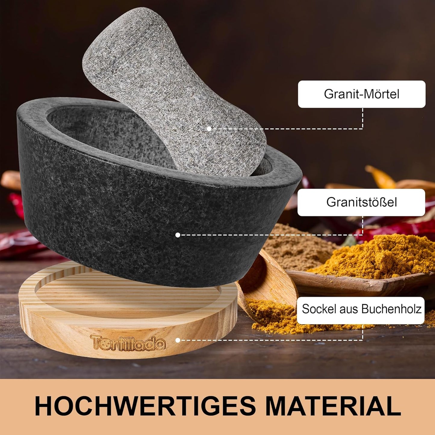 Mörser und Stössel Set mit Rezeptbuch