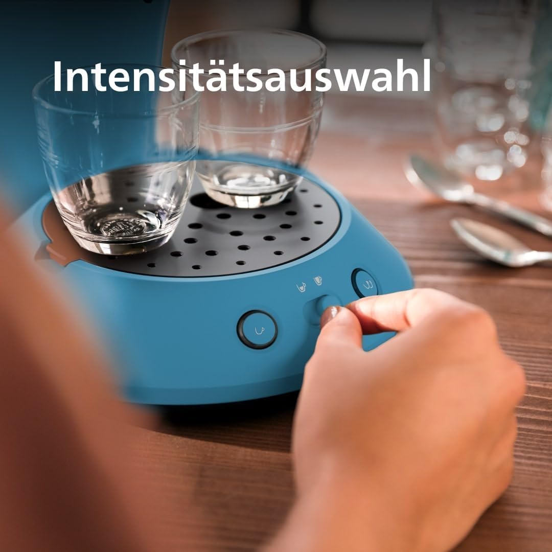 Kaffeepadmaschine mit Kaffeestärkeauswahl, Blau Pavone