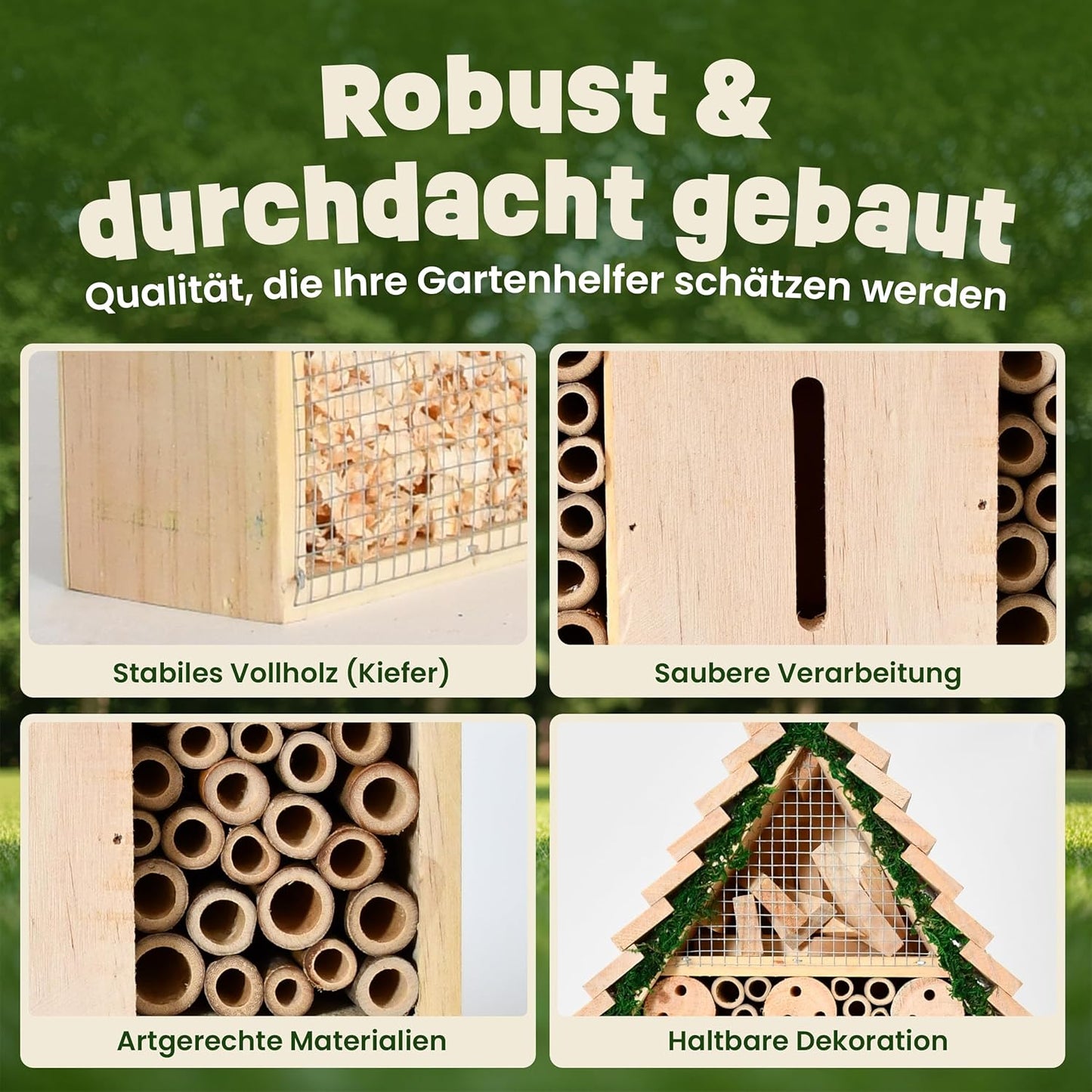 Insektenhotel XXL mit Bambus Nisthilfe (40,5 cm), XXL Insektenhotel – Stufendach (40,5 cm)