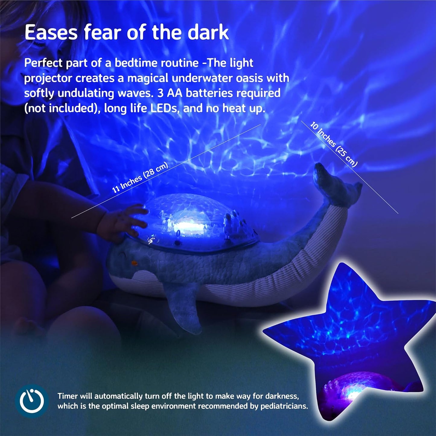 Nachtlicht Tranquil Whale Ozean Projektor mit Klängen & Auto-Off, Tranquil Whale Family – Blau Einheitsgrösse