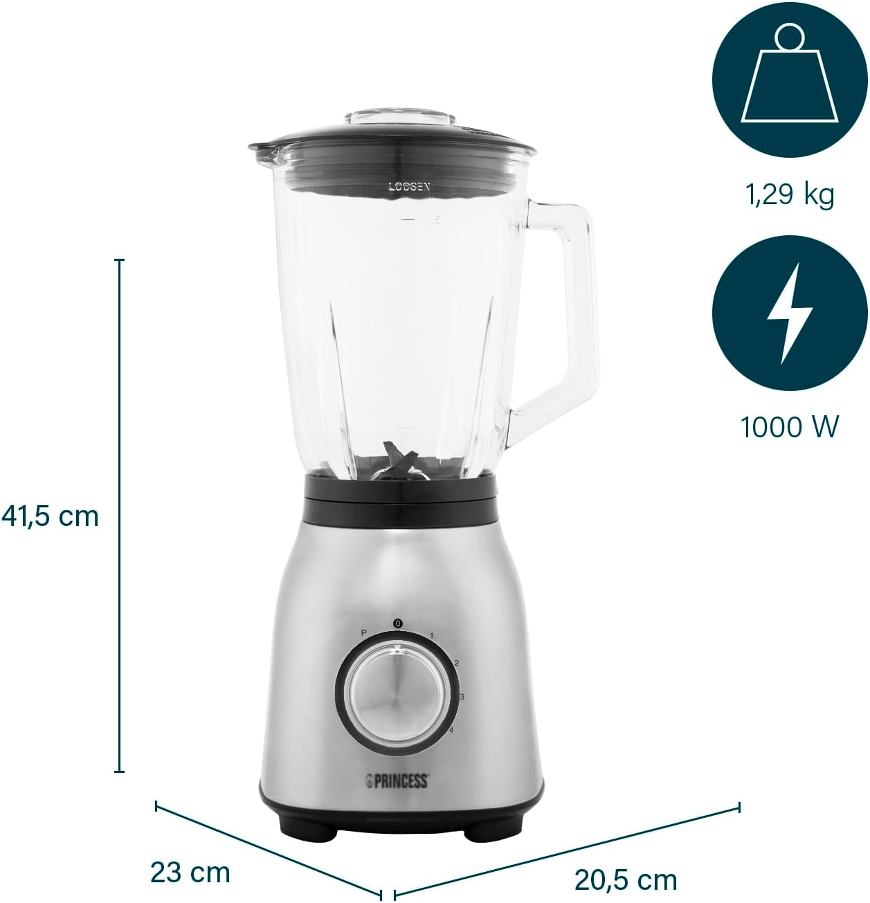 Standmixer mit Glasbehälter, Rostfreier Stahl, Gebürstet