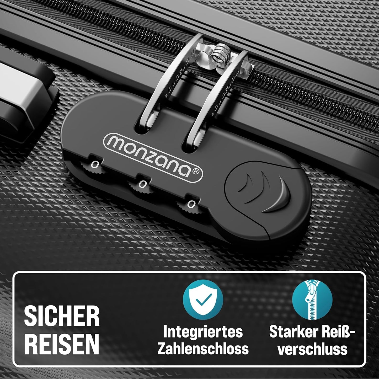 3-teiliges Hartschalenkoffer-Set, Schwarz
