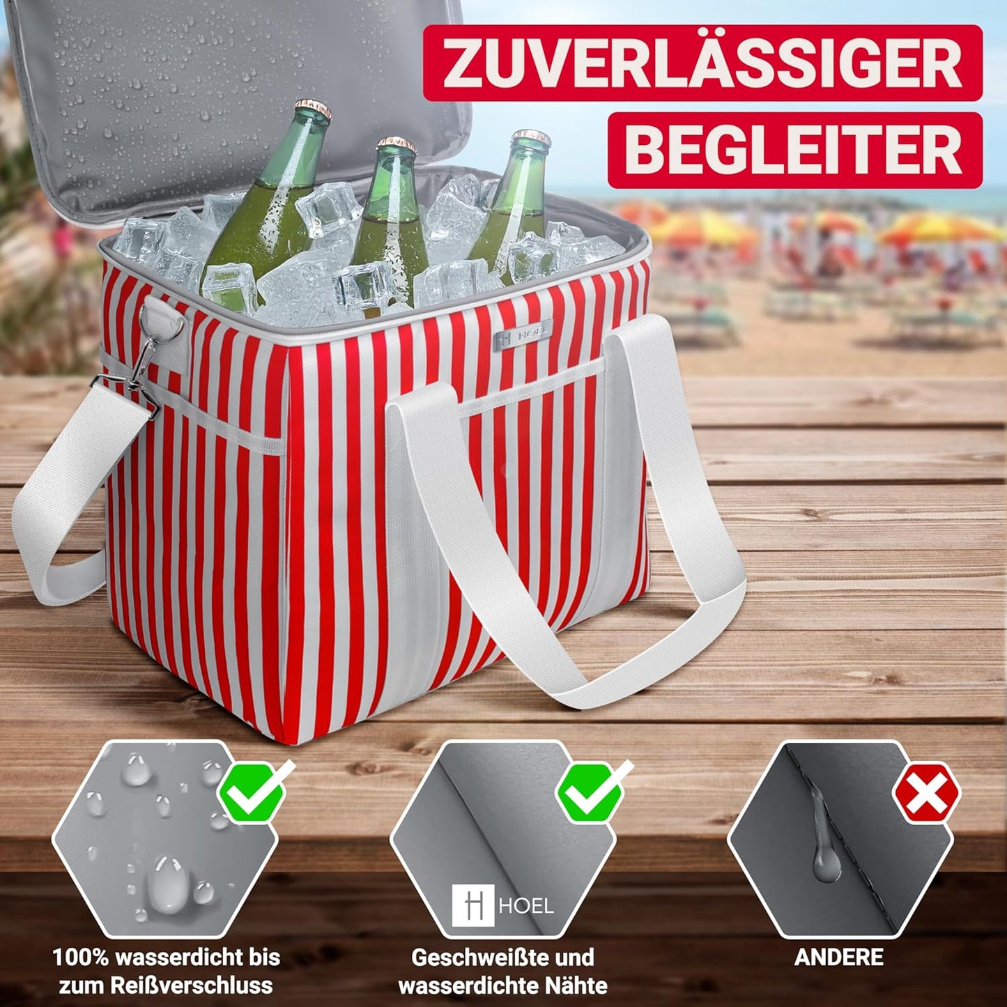 Faltbare Thermotasche für unterwegs, 30L Rot