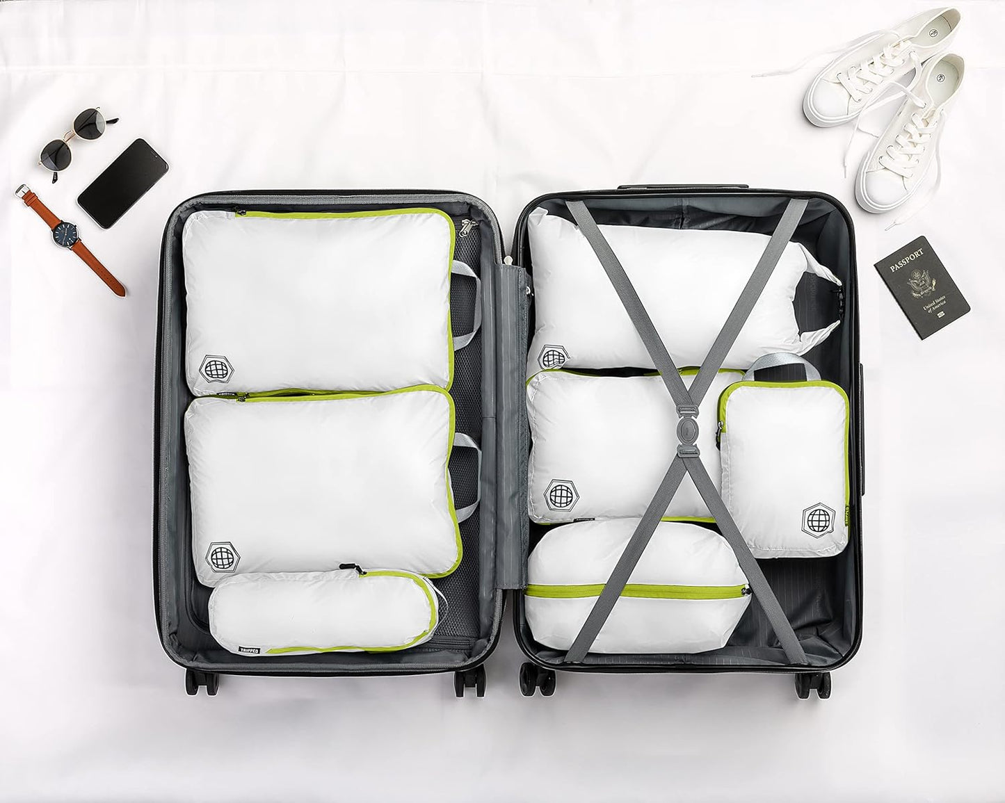Kompressions-Verpackungswürfel-Set, Weiss/Grün