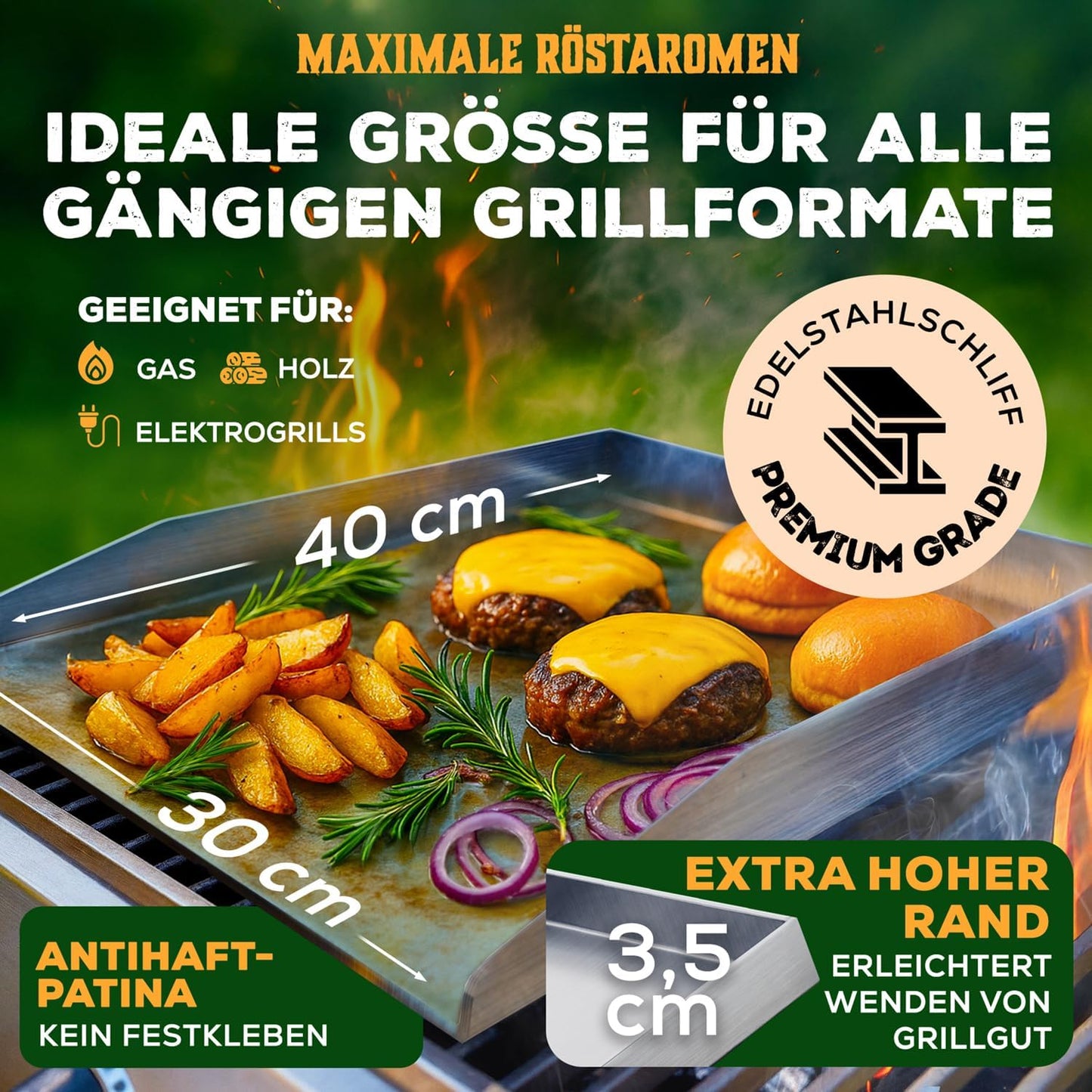 Plancha Grill-Set mit Edelstahlplatte und Zubehör