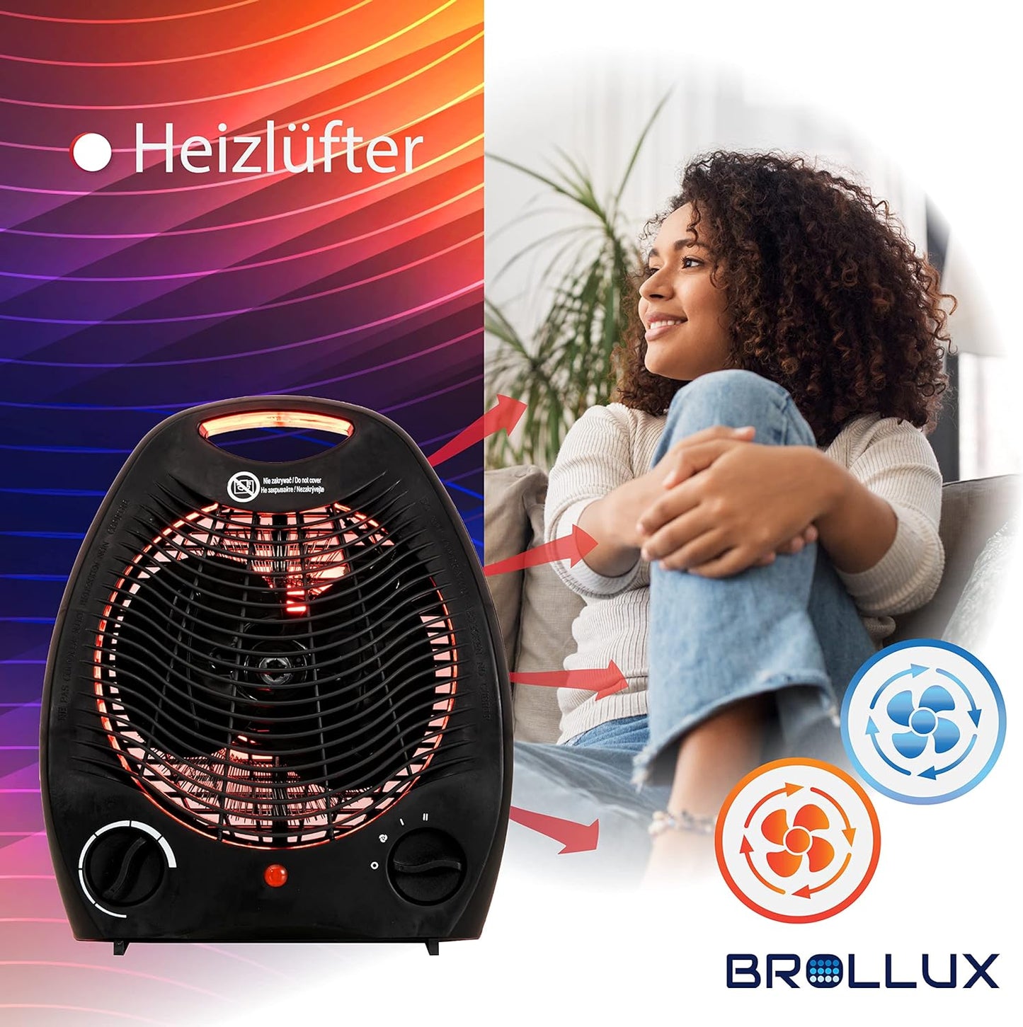2x Thermoventilator, 2KW Lüfter Schwarz 2x