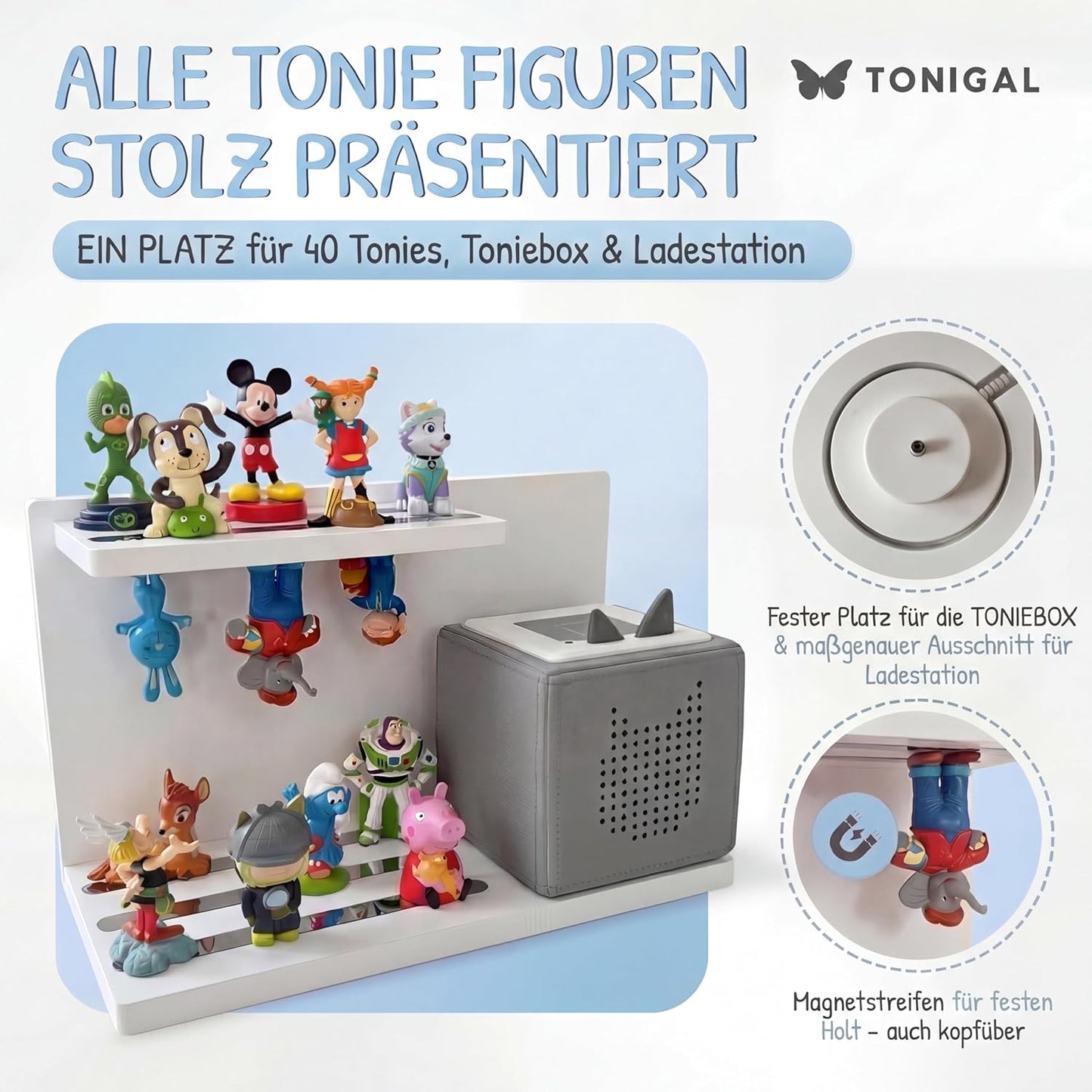 Tonie Regal für bis zu 40 Figuren & Toniebox, Weiss