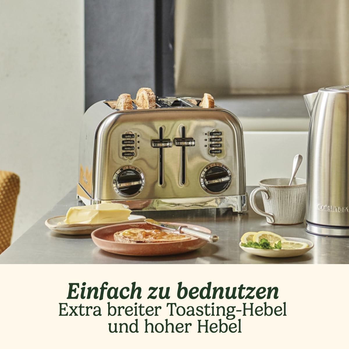 4-Scheiben-Toaster mit breiten Schlitzen und 6 Bräunungsstufen, 4-Scheiben Pistaziengrün