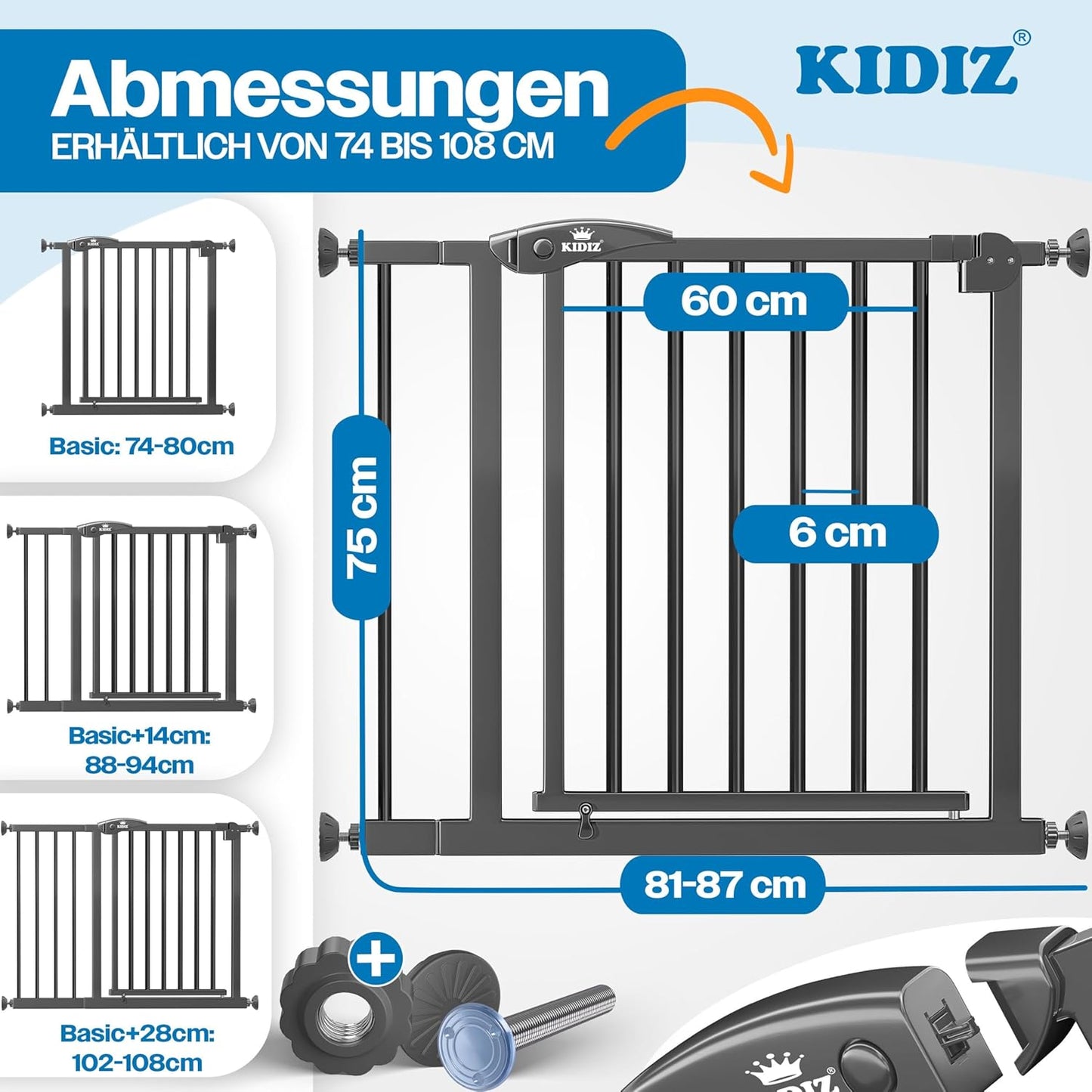 Treppenschutzgitter ohne Bohren, verstellbar, 81 - 87 cm Anthrazit