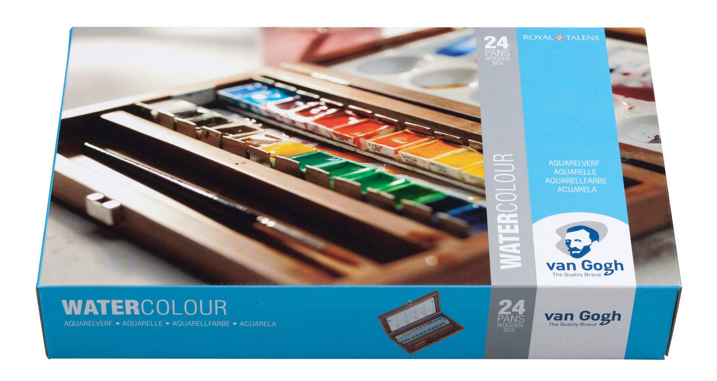 Aquarellfarben Geschenkset im Holz-Aquarellkasten (24 Näpfchen)