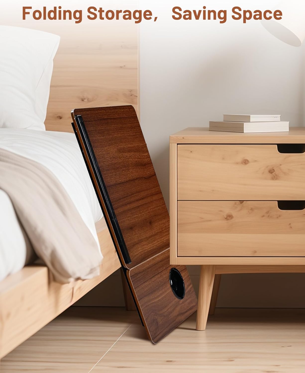 Verstellbarer Bett- & Laptoptisch mit Leseablage und Getränkehalter, Dunkelbraun
