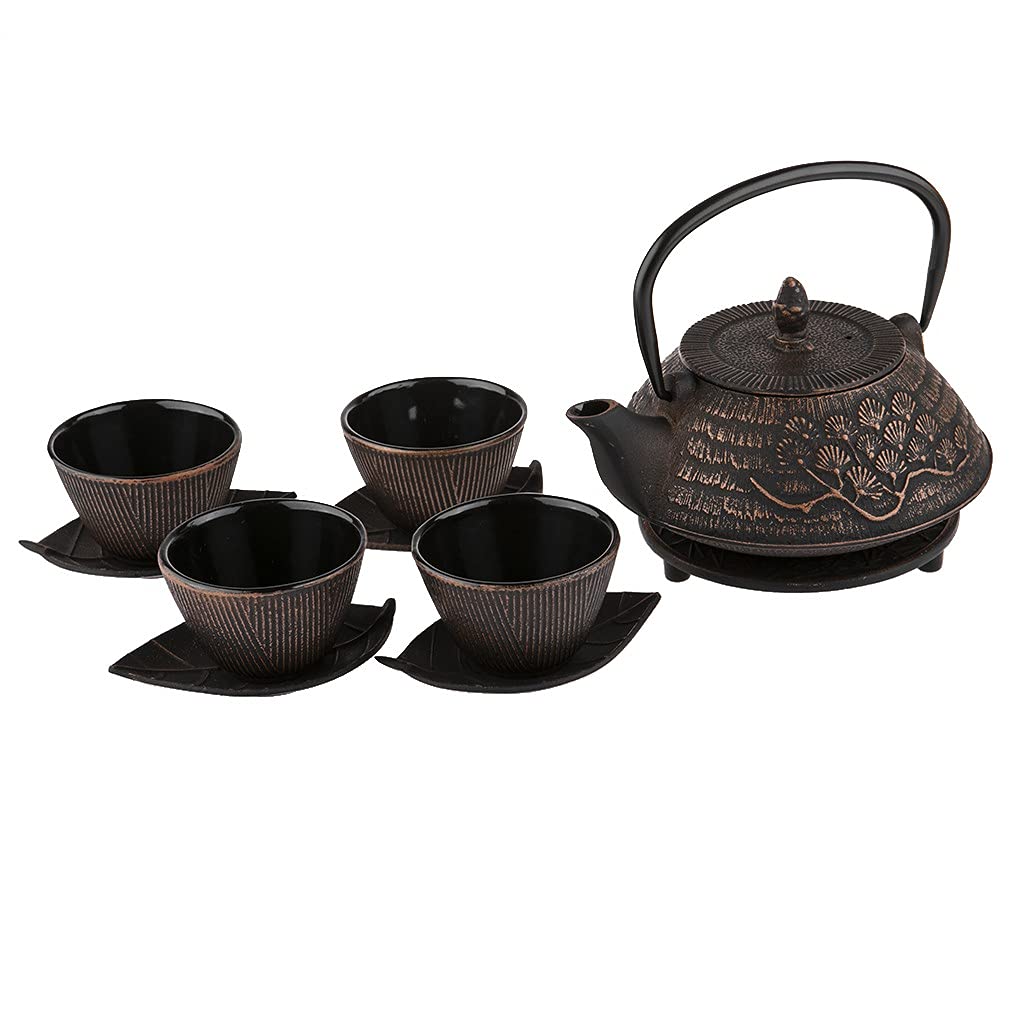 Teekanne aus Gusseisen mit 4 Tassen und Teesieb, Blau