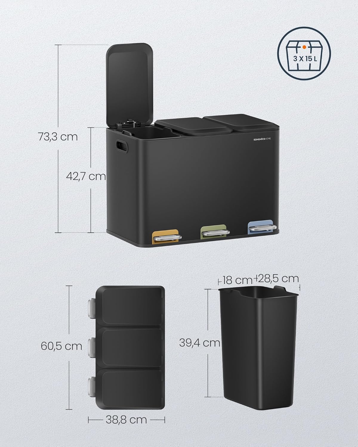 Mülltrennsystem LTB740B02V1, tintenschwarz
