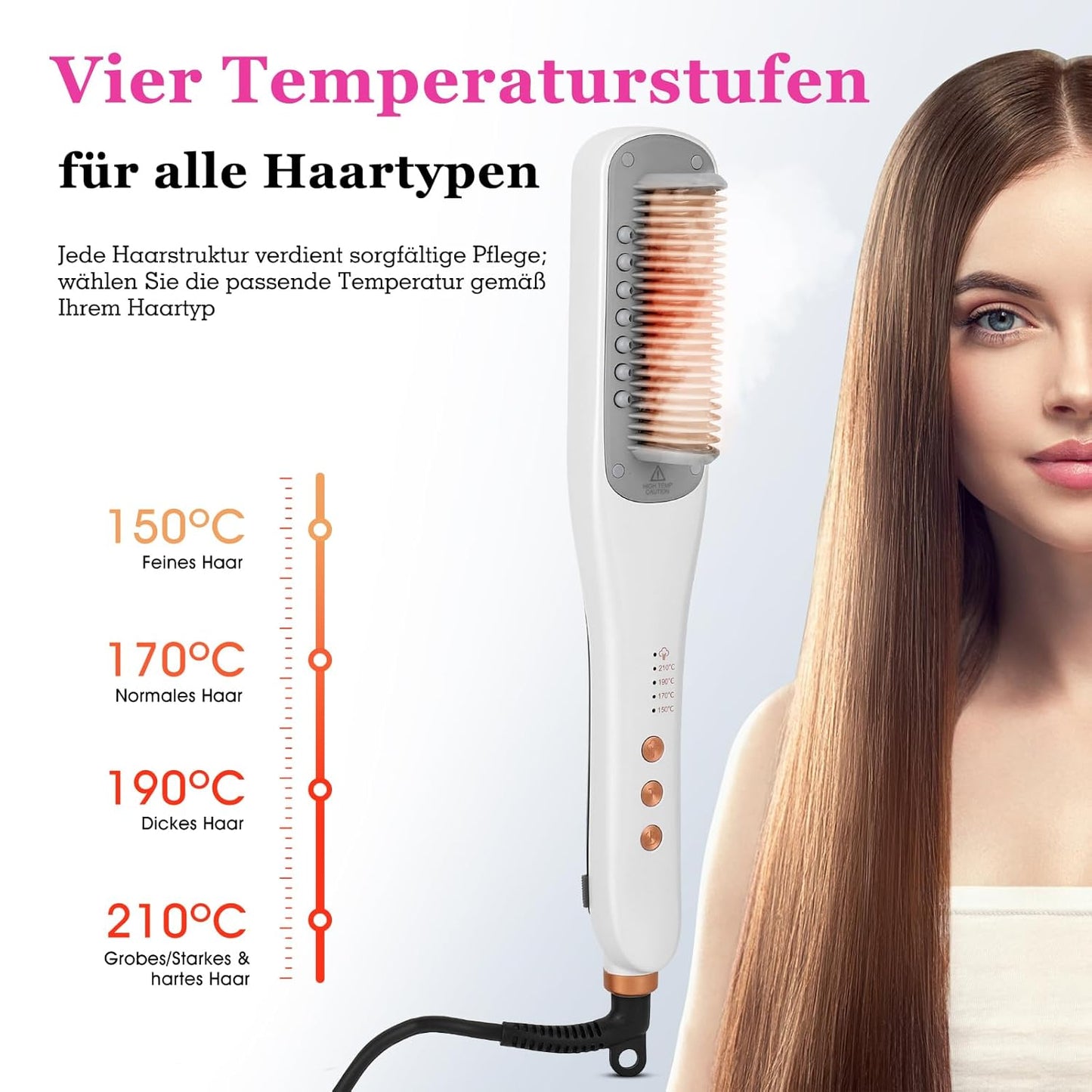 Dampf-Haarglätter-Bürste, Weiss