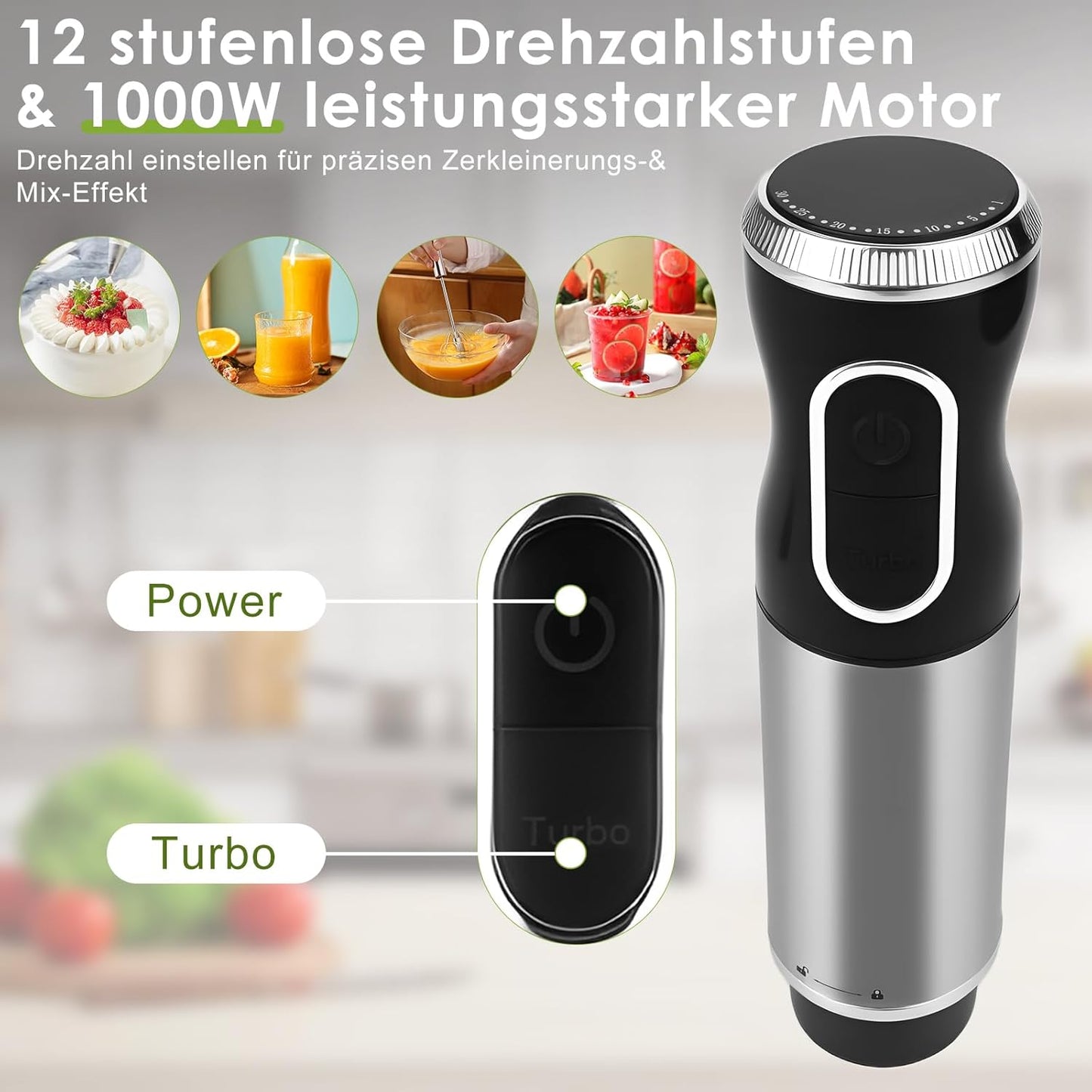 4-in-1 Elektrischer Stabmixer mit Zubehör-Set