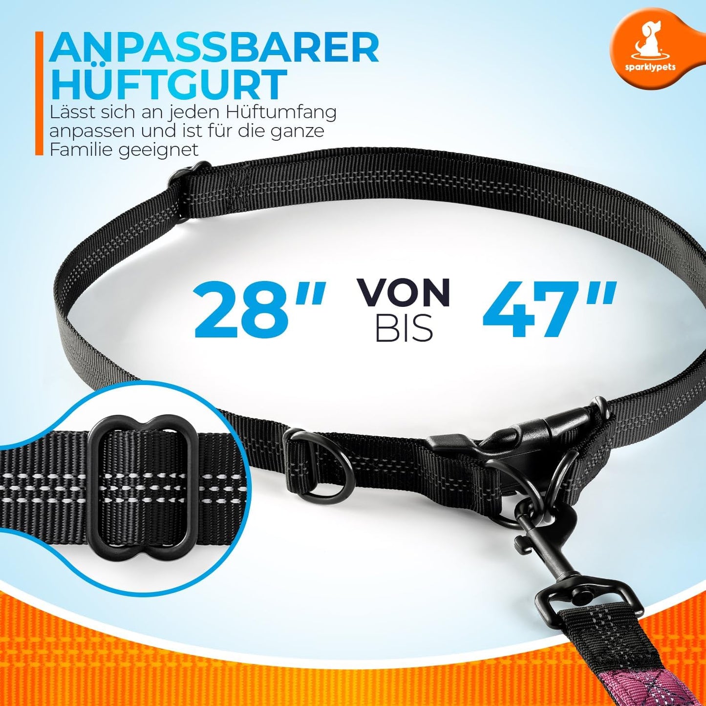 2 in 1 Joggingleine für Hunde mit Doppelgriff, Stossdämpfer und Bauchgurt, Rosa Für ein Hund