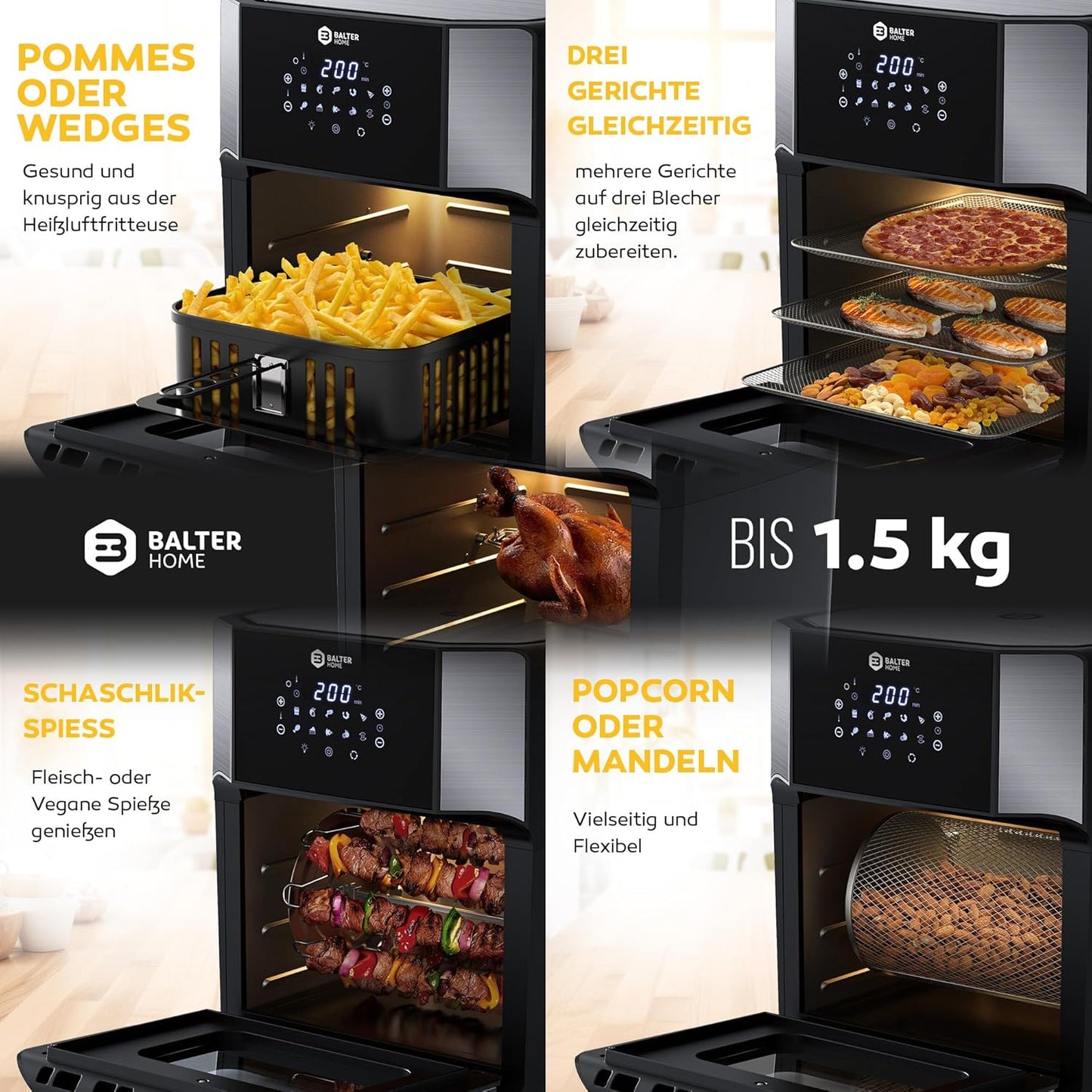 Heissluftfritteuse HL-1200-BL, 12 Liter|Schwarz