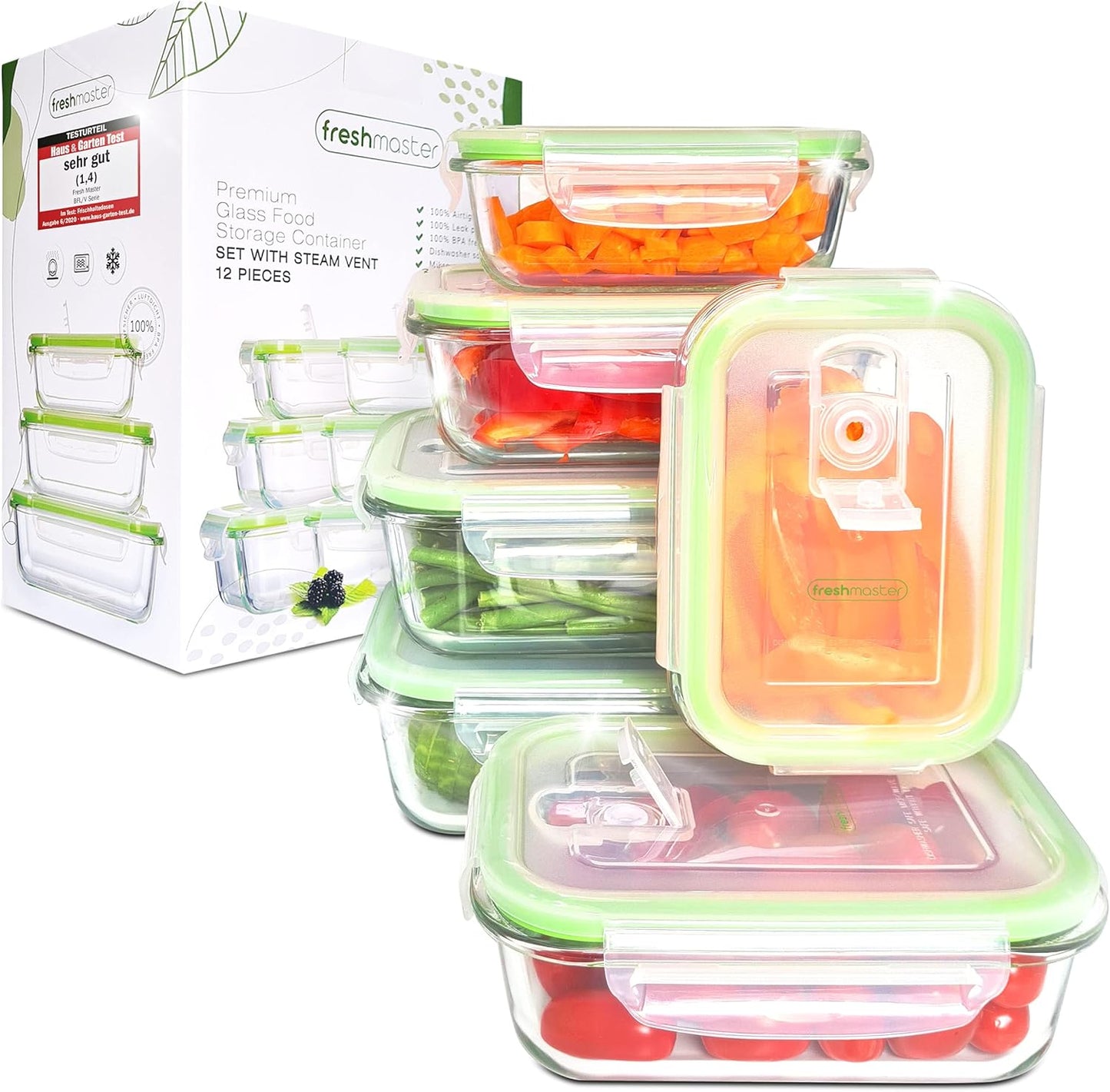 6-teiliges Vorratsbehälter-Set mit Deckeln, luftdicht, 12 teilig - grün