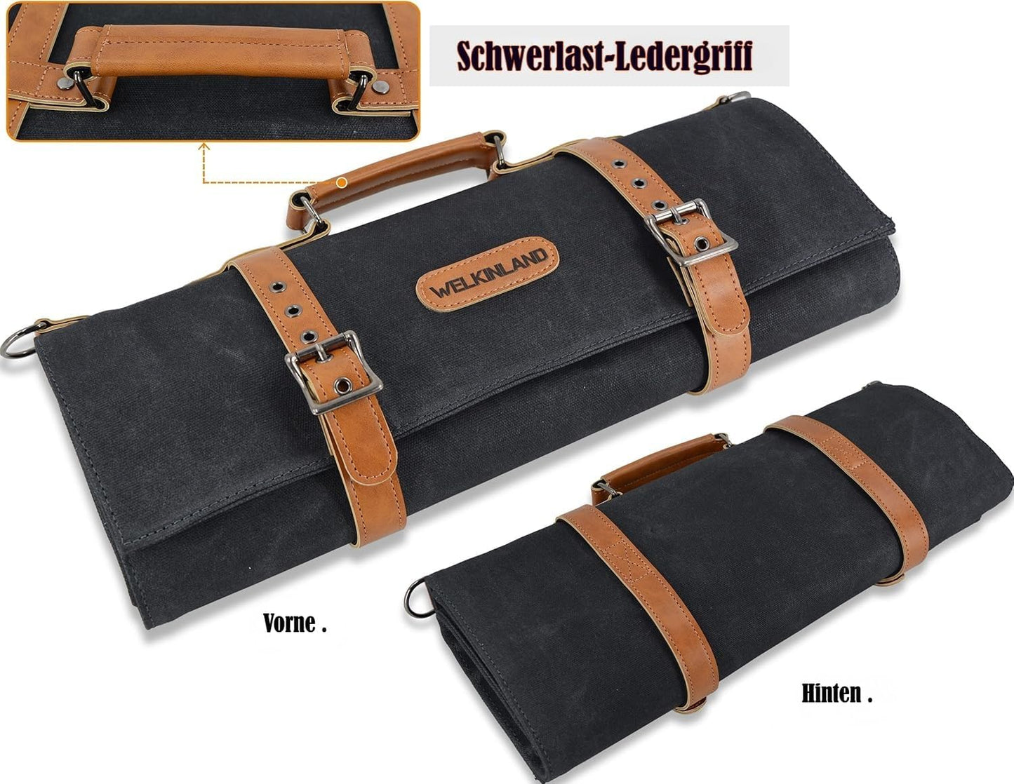 Kochmessertasche für 10 Messer mit Tragegriff und Schultergurt